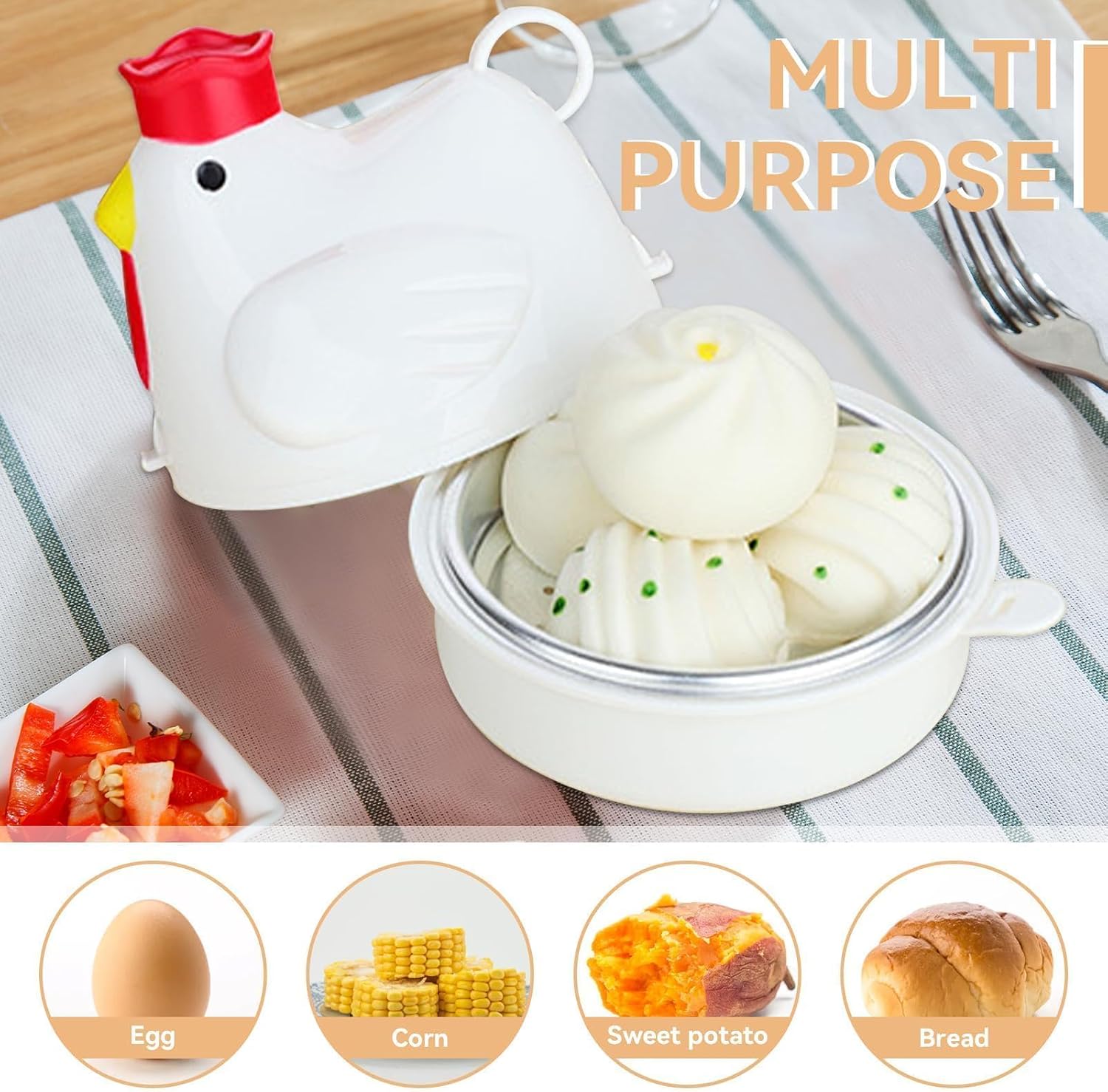 Microwave Egg Cooker 4 Eggs, Microwave Egg Boiler Cooker Portable Microwave Egg Boiler Machine Chicken Shaped Steamer Poacher for Poached Eggs, Rapid Breakfast Tool, 4.8x3.7in
