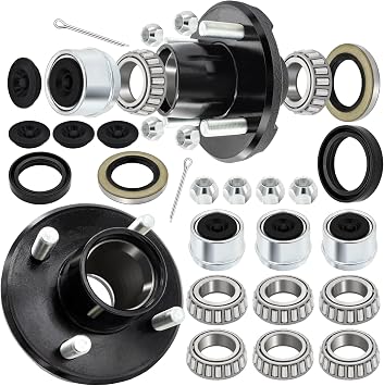 2 Sets Trailer Hub Kit 4 Bolt 4 for 2000 lb Trailer Axle, Including L44643 L44649 Bearing, Grease Seal, Dust Cap and Rubber Plug, Lug Nuts Fits for 1" and 1-1/16" Trailer Axles #84 Spindle