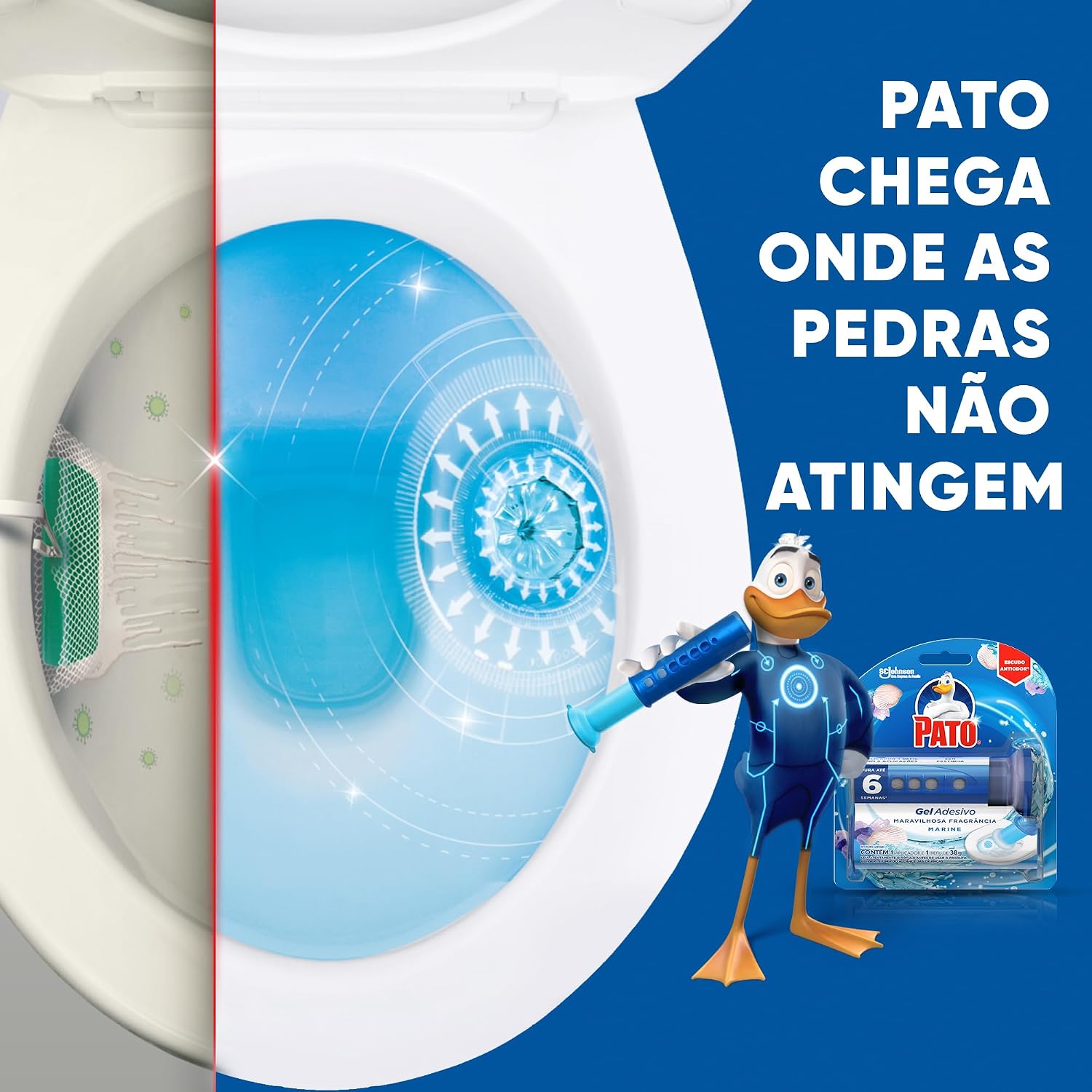 Pato Desodorizador Sanitário Gel Adesivo Marine, Limpeza Banheiro, Com Aplicador, 6 Discos Pato Desodorizador Sanitário Gel Adesivo Marine, Limpeza Banheiro, Com Aplicador, 6 Discos