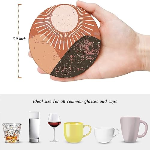 Miniatura 4 de Juego de 6 posavasos para bebidas, juego de 6, tapete redondo de piedra de cerámica absorbente de terracota naranja quemado, con base de corcho y
