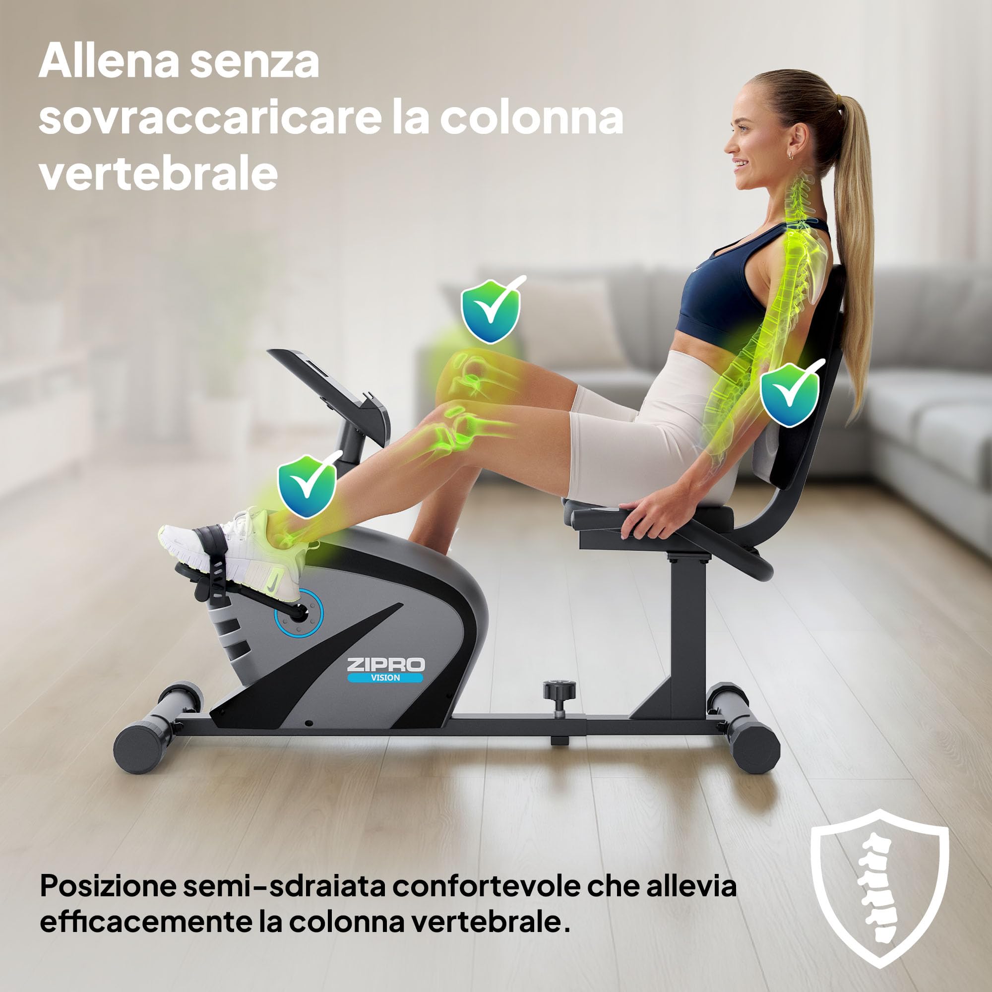 Zipro Cyclette Vision, Fitness Bike Ergometrico, Trainer Magnetico per Bicicletta, Ergometro fino a 120 kg, Bici da Interno, Cyclette per Allenamenti Domestici, Batteria Operata