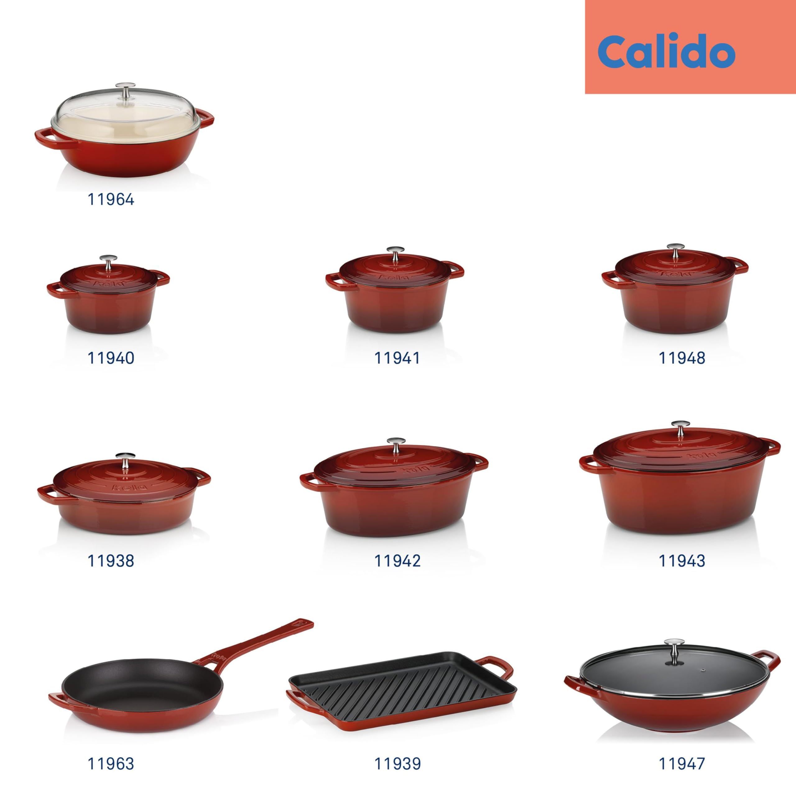 kela Gusseisen Bratpfanne 28 cm CALIDO, Bratpfanne Induktion, emailliert, Induktionspfanne, hitzebeständig bis 300°C, rot
