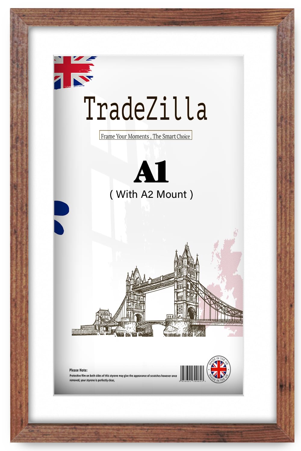TradeZilla | Engineered Wood Finish A1 (59.40 x 84.10 cm) with A2-(41.90 x 59.40 cm) White Mount Home & Office Frame | 23 Inch x 33 Inch Artwork, Picture, Decorative Display Frame [ Rustic ]