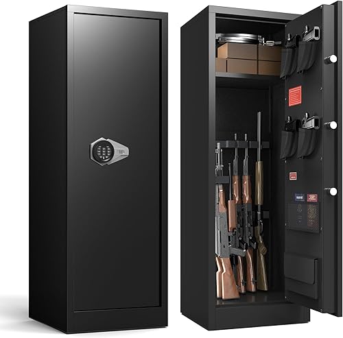 Marcree Caja fuerte para armas 8-10, caja fuerte para rifles y pistolas, gabinetes de armas para rifles y escopetas, seguro para rifle con doble
