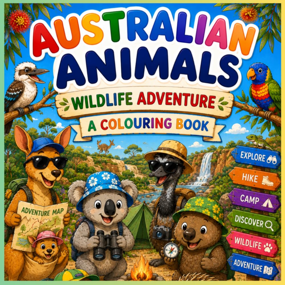 Australian Animals Wildlife Adventures: Australian Wildlife Adventures Colouring Book for Kids: Explore Amazing Native Animals Through Fun and Creative Colouring Pages