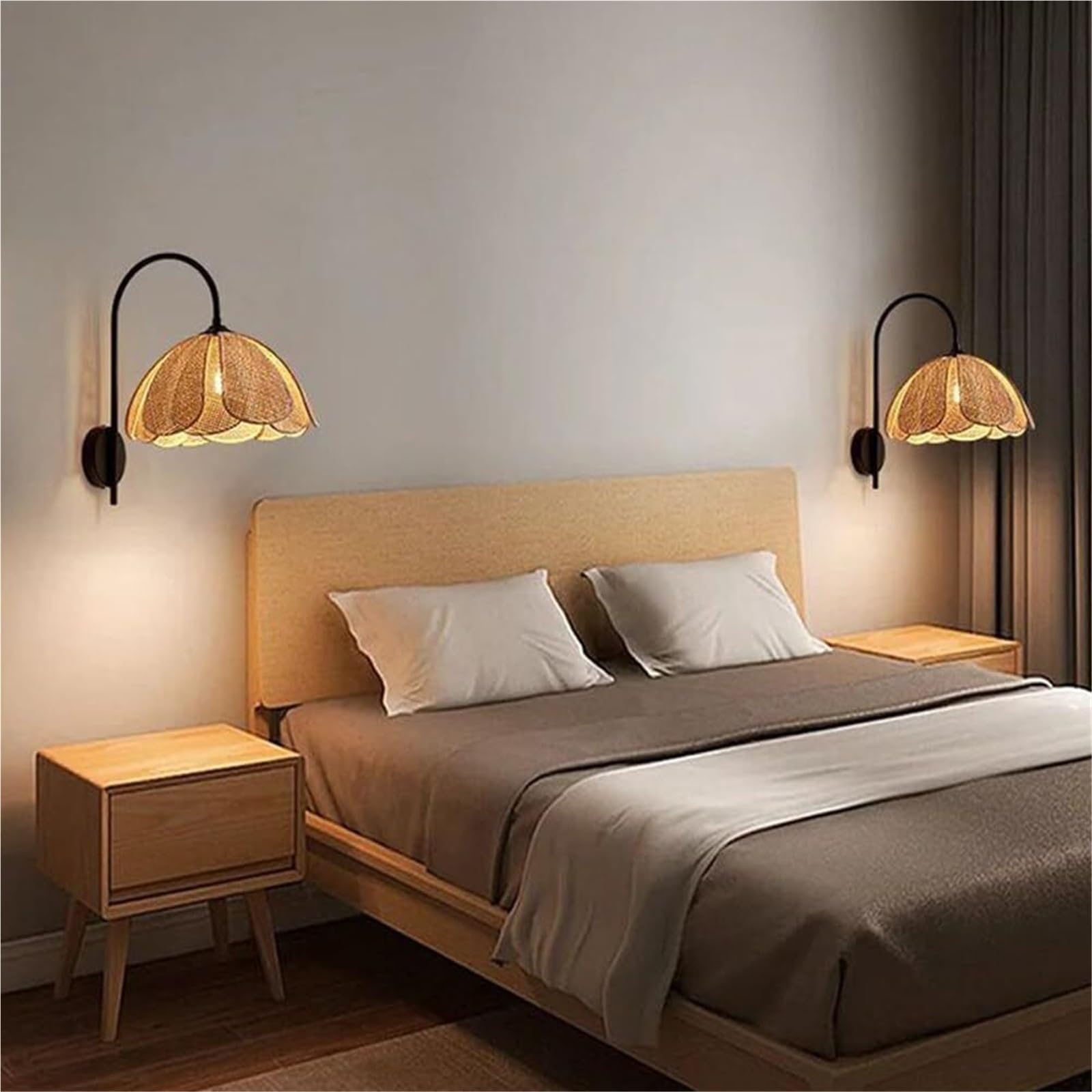 Générique Nowoczesna lampa ścienna do sypialni przedpokój salon duży kwiat czeski rattan ręcznie tkany wiklinowy czarny łabędź szyja na stolik nocny kuchnia oświetlenie ścienne