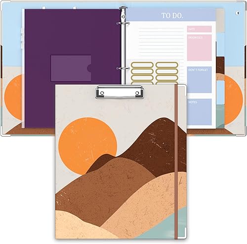 Miniatura 22 de Carpeta de 3 anillas, carpeta de anillos redondos de 1 pulgada con portapapeles, pestañas divisoras, fundas de bolsa con cremallera de PVC