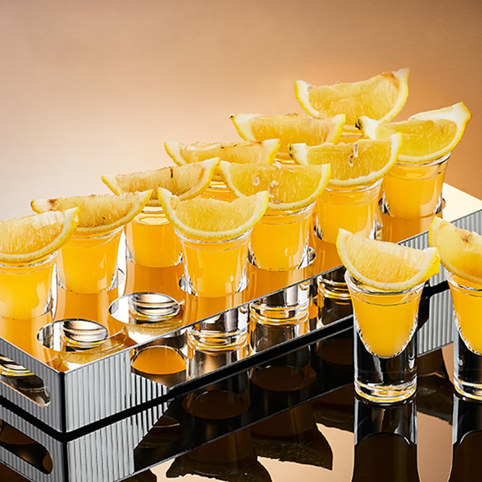Juego de vasos de chupito para fiesta con estante de almacenamiento para whisky, tequila, licores, fiesta (18 vasos de 25 ml + estante)