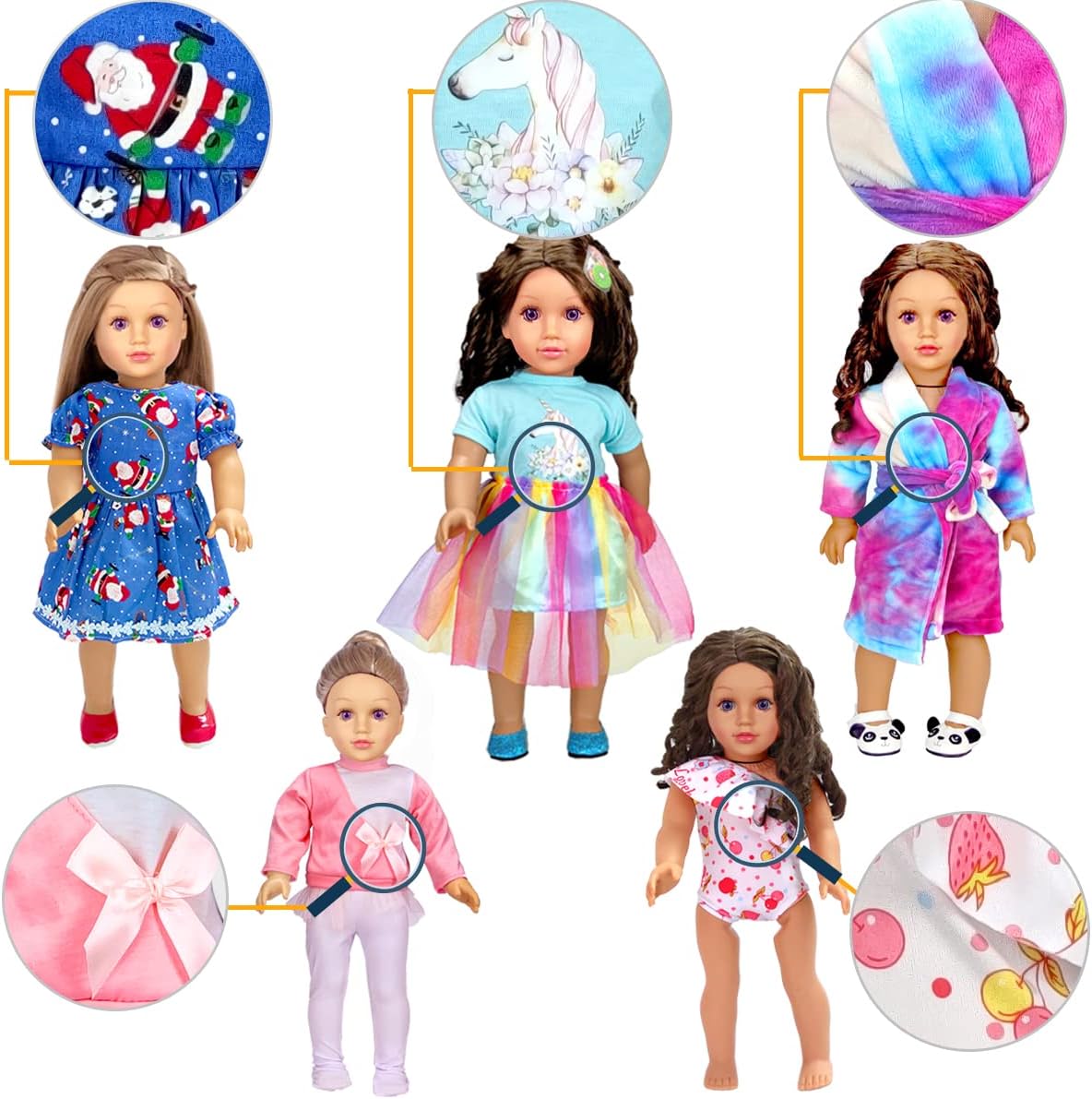 WONDOLL 18-inch Doll Clothes and Accessories - 10 Sets Compatible with 18-inch-Dolls Outfits Christmas Birthday Gift for Little Girls