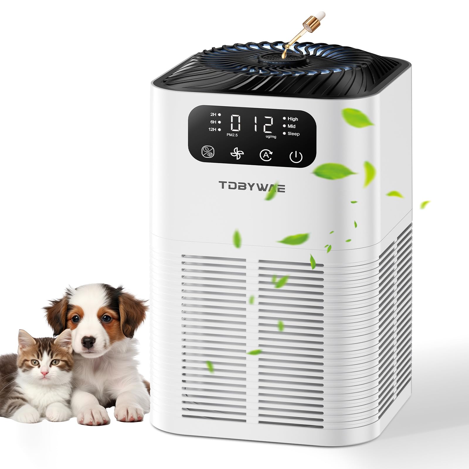 TDBYWAE Air Purifiers for Home Large Room up to 1076 Sq Ft, H13 True HEPA Filter Air Purifiers for Bedroom Smoke/Pet Dander/Pollen, 25dB Quiet with Fragrance Diffuser & Air Quality Sensor, White