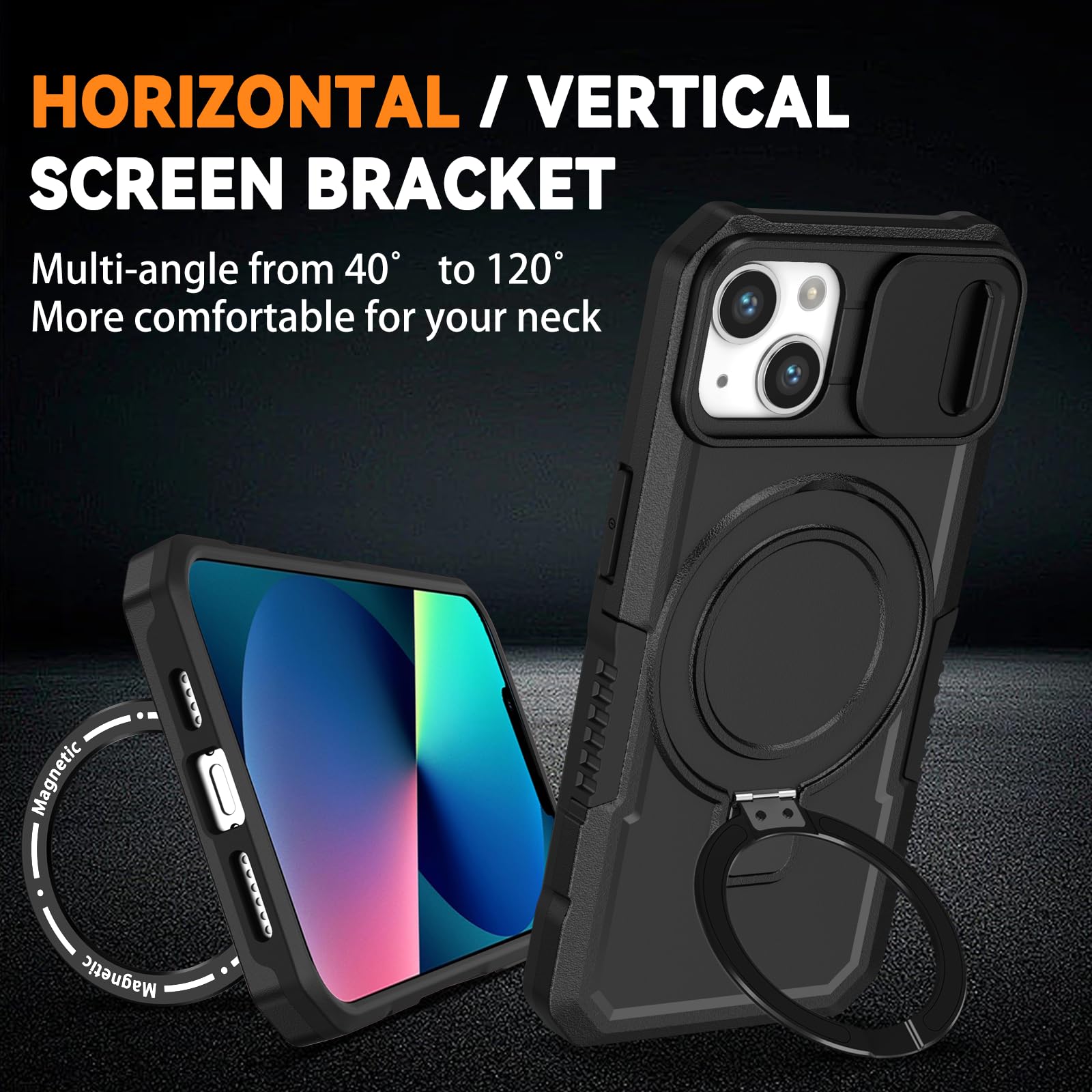 Compatible With IPhone 12 Pro / 12 6.1" Case With Camera Lens Slide Cover Magnetic Ring Stand [Compatible With MagSafe] Shockproof Heavy Duty Military - View #4