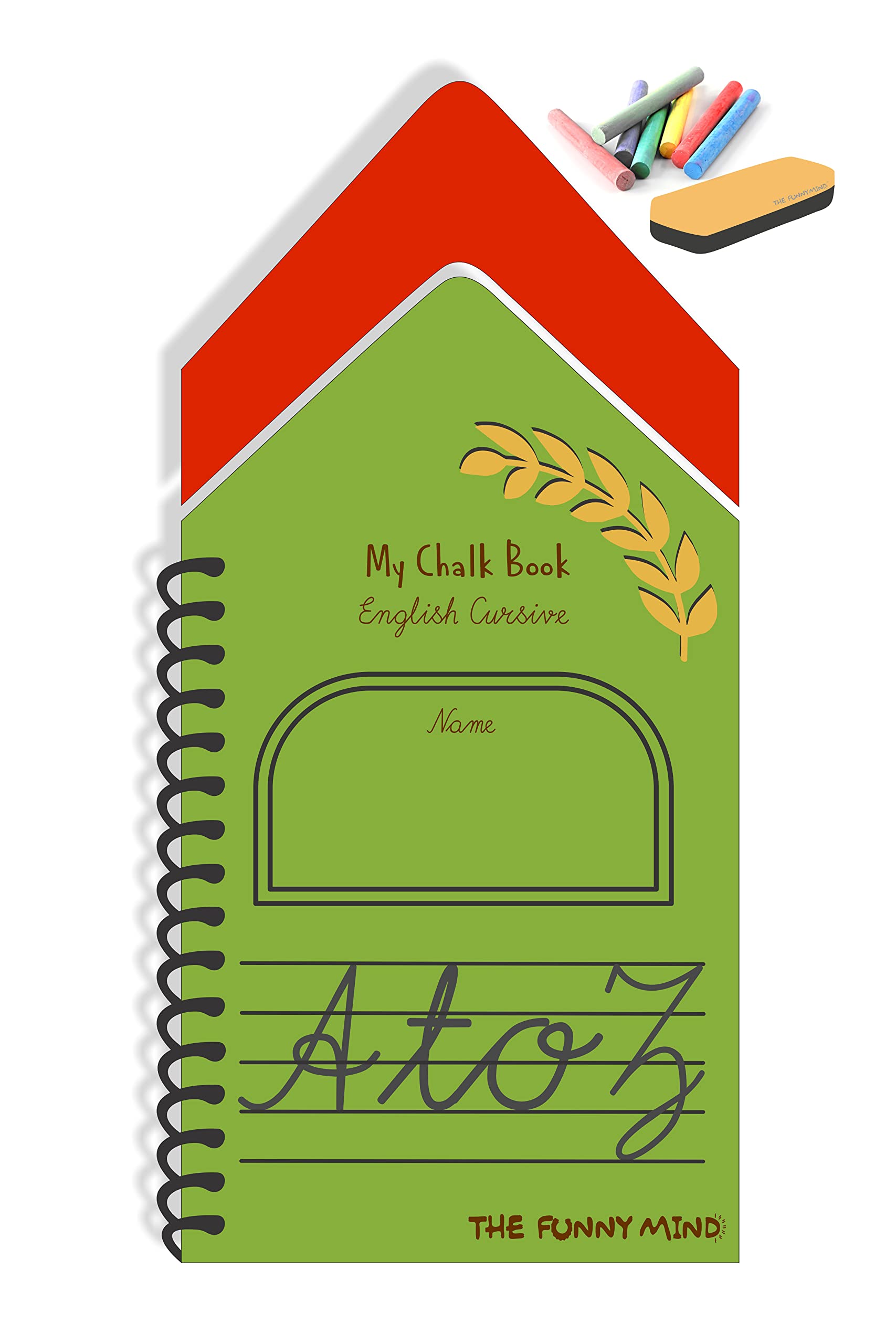 The Funny Mind Hut Shape Wooden A to Z Capital Cursive Letters Reusable Chalk Book for Preschool, Early Learners, and Montessori Kids, Tracing Slate, Cursive Writing Practice Book for Beginners 1
