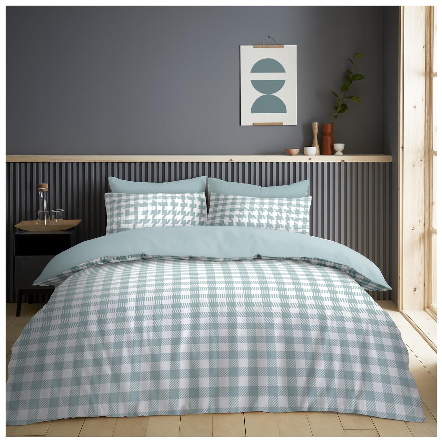 GC GAVENO CAVAILIA Microfiber Duvet Cover Check - Hypoallergenic Bedding Sets King Size Bed Cover (230x220 Cm) - Super Soft Comforter Cover