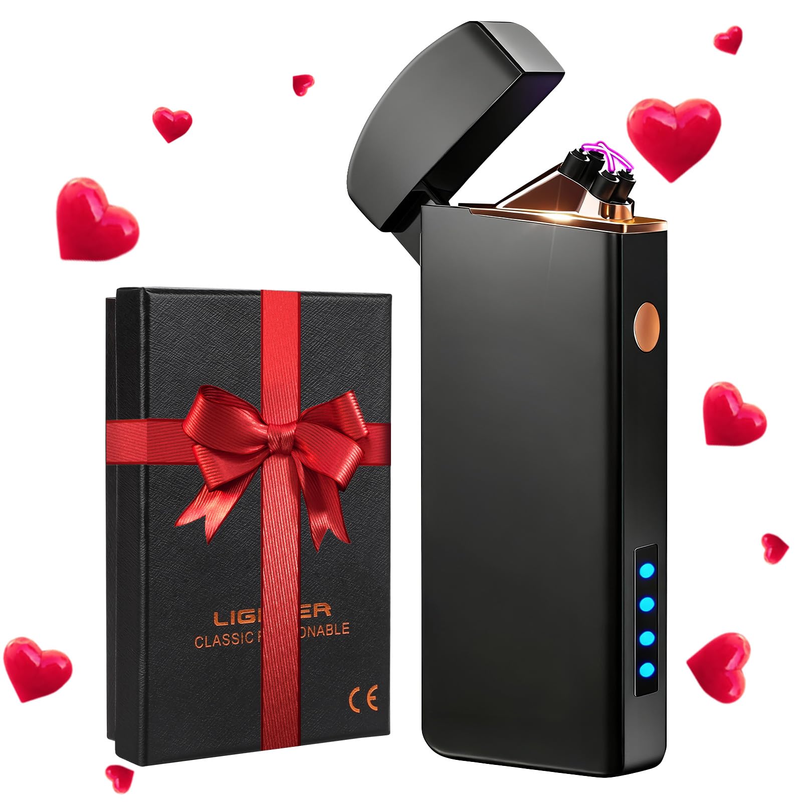 Coquimbo Valentines Day Gifts for Him Men Boyfriend Husband, Electric Lighter USB Rechargeable Windproof Flameless Dual Arc Plasma Lighter for Candle Incense Camping (Black)