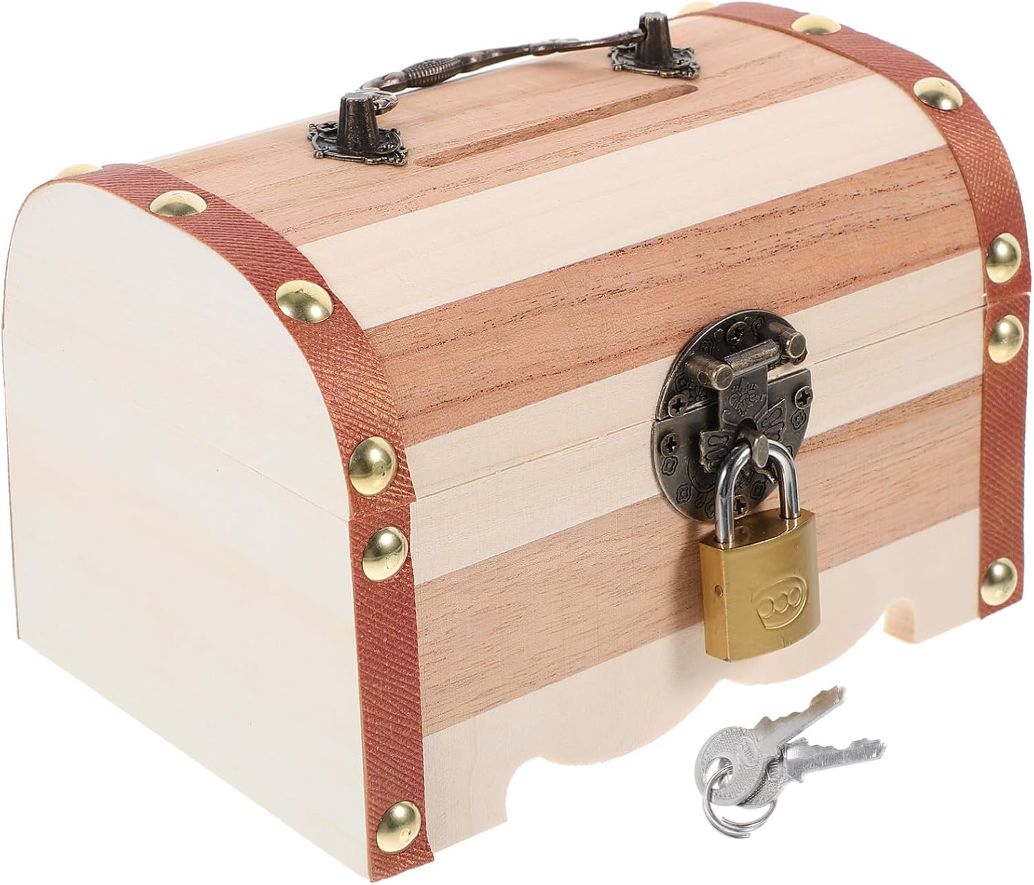 Yardwe Solid Wood Piggy Bank with Lock and Key Decorative Coin Container Money Jar for Home Office Kids Teens Savings and Gift