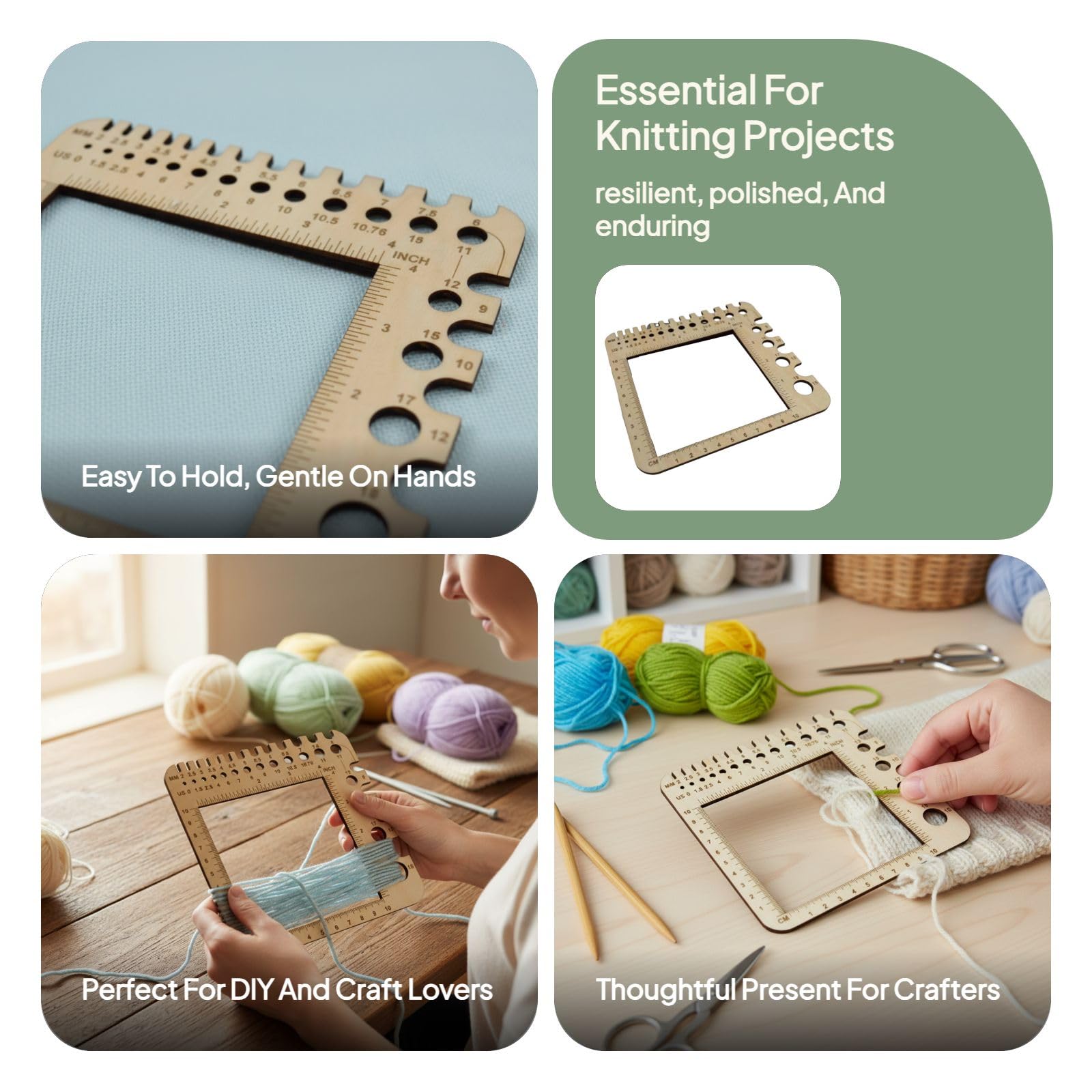 Règles à tricoter en bois - Jauge de broche à tricoter en bois - Accessoires de crochet - Style A