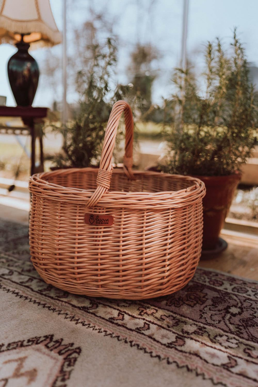 Cesta de mimbre, Cesta con asa, Cesta góndola de mimbre, Cesta ovalada de boda, cesta para todas las ocasiones (Naturel_1)