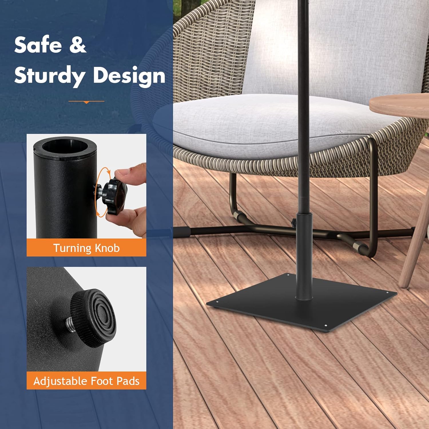 Giantex 35 lbs Patio Umbrella Base, 20 inch Heavy Duty Square Outdoor Umbrella Stand for 1.6''-1.9'' Poles, 4 Adjustable Pads Anchor Holes, Umbrella Holder for Deck Yard Poolside Garden