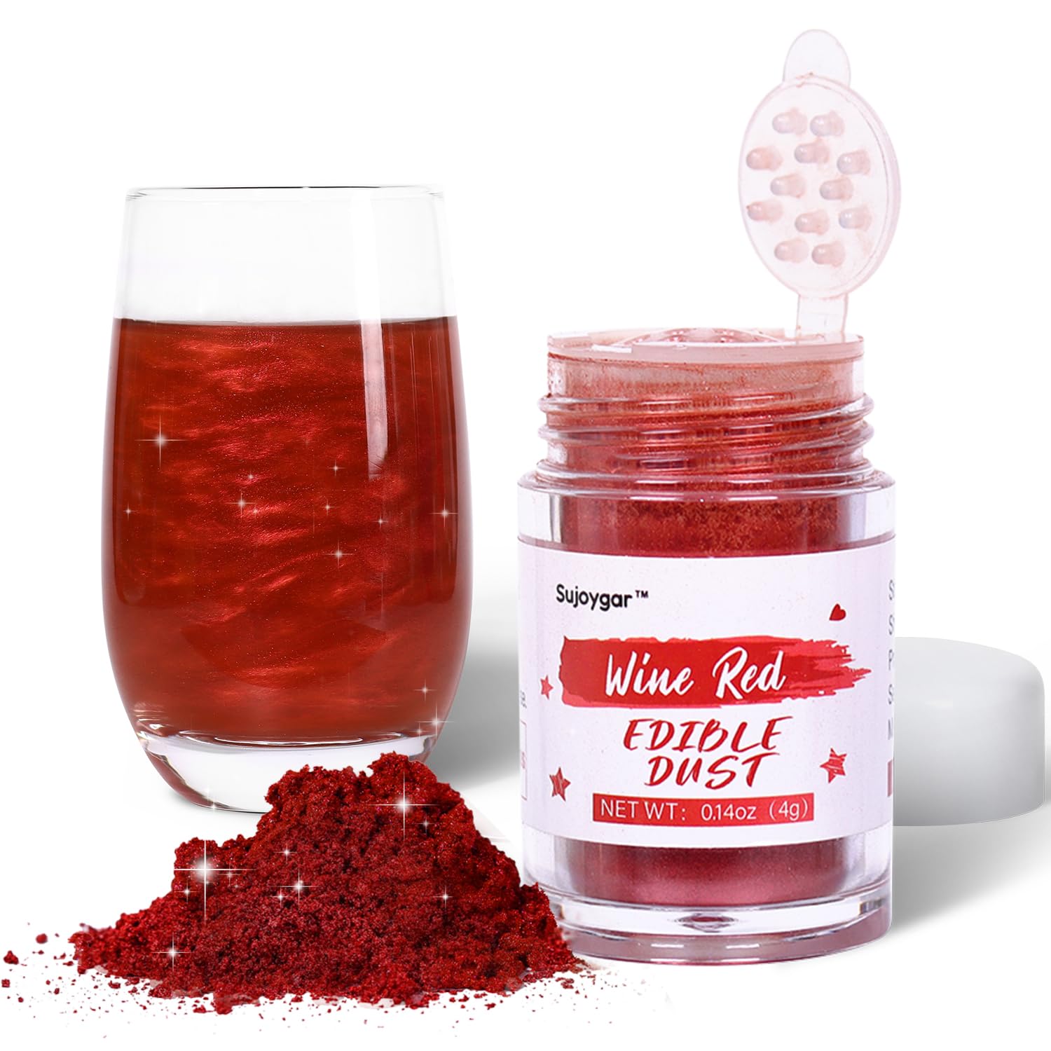 Sujoygar Wine Red Edible Luster Dust, Food Grade, 4g, Edible Glitter for Drinks, Baking, Cocktail, Chocolate, Cupcakes, Stawberries