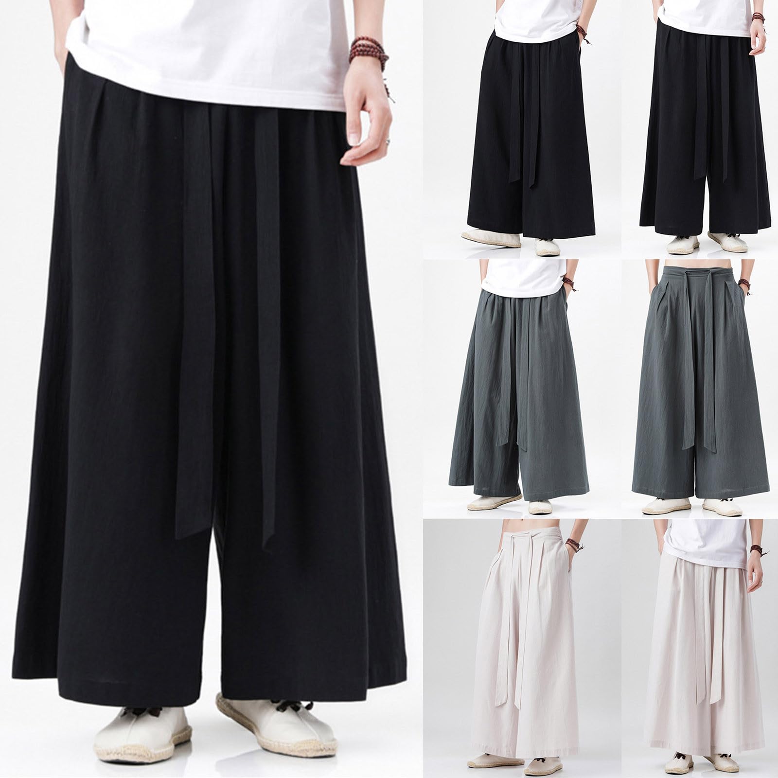 Herren Hose mit Weitem Bein Japanische Yogahose Hip Hop Baggy Haremshose Japanisch Einfarbige Freizeithose Einfarbig Samurai Haremshose Einfarbig Baggy Jogginghose Streetwear