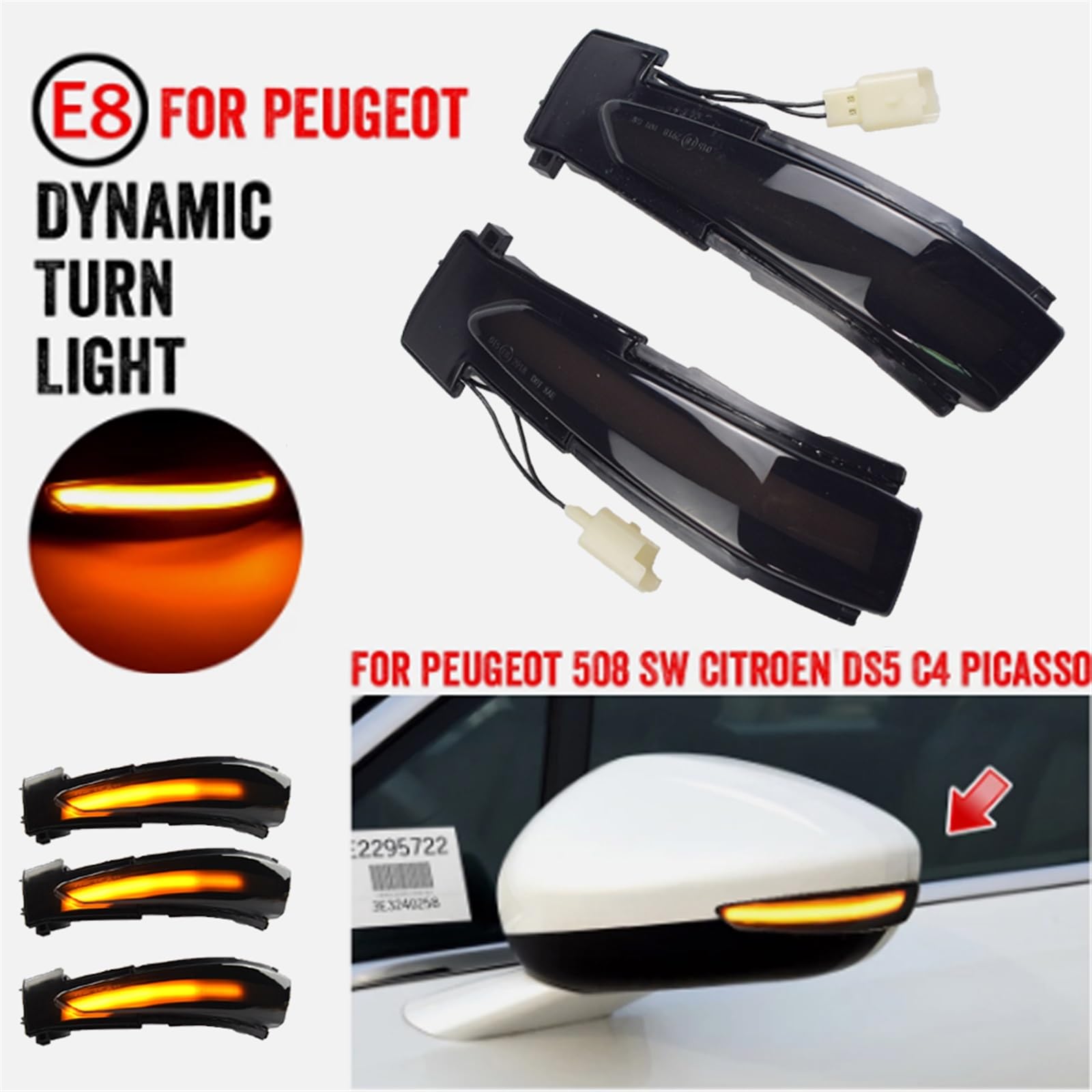 Lewe prawe skrzydło samochodu widok z tyłu lusterko wsteczne włączony kierunkowskaz lampa 6325J4 6325J5, dla 508, dla Citroen, DS5 C4 2010-2017 Światło kierunkowskazu samochodowego