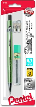 Pentel Sharp Mechanical Pencil, 0.7mm Metallic Barrels, Refill Eraser, Barrel color may varyP207MLEBP