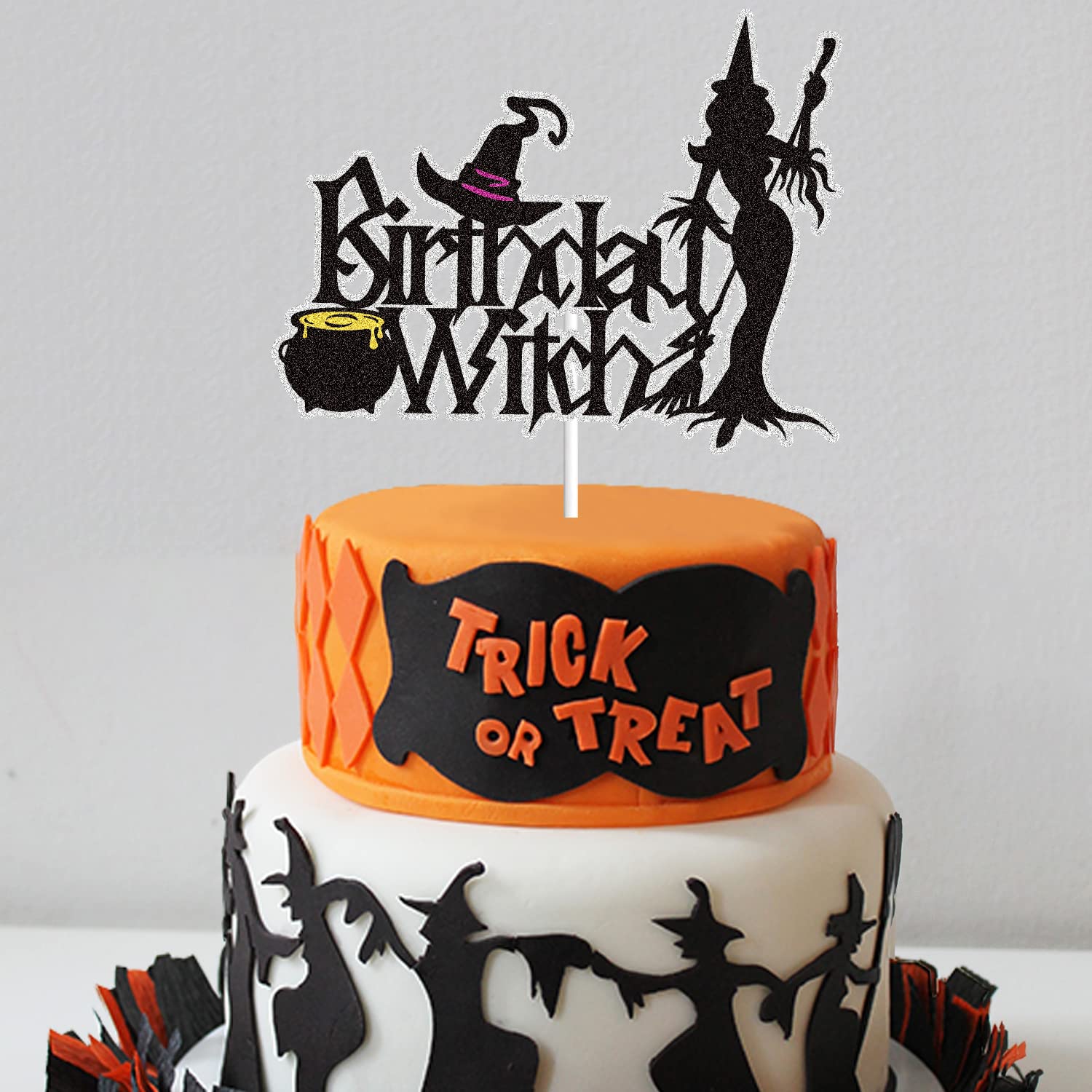 Birthday Witch Cake Topper - Black Glitter Decoration For Girl's Birthday Or Halloween Parties - View #4