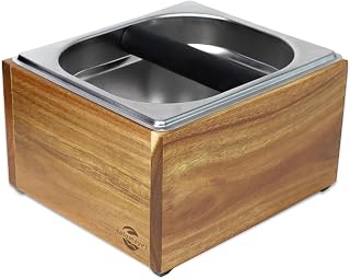 Large Acacia Wood Espresso Knock Box with Stainless Steel Interior
