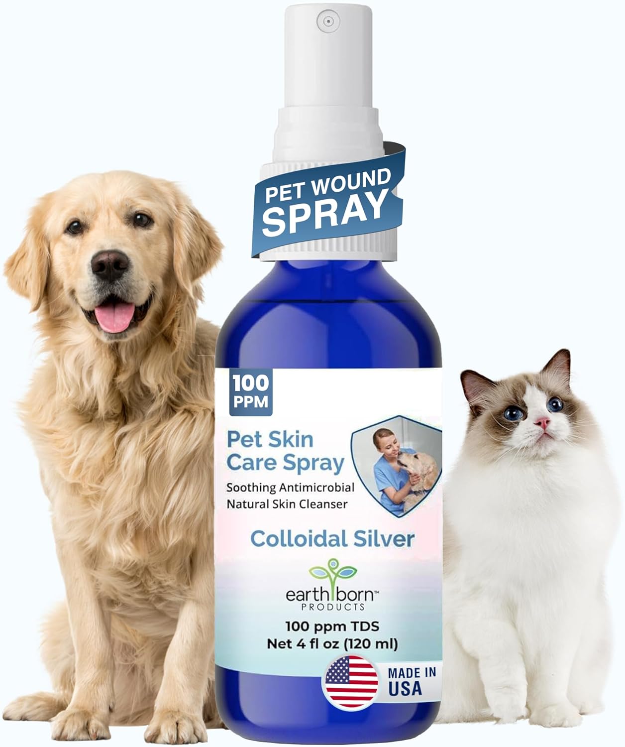 Earthborn Colloidal Silver Spray for Dogs & Cats, Natural Skin Wound Spray for Pets - Soothing Relief for Hot Spots, Burns, Rashes, Cuts, Scratches & Irritations, 4 oz Bottle