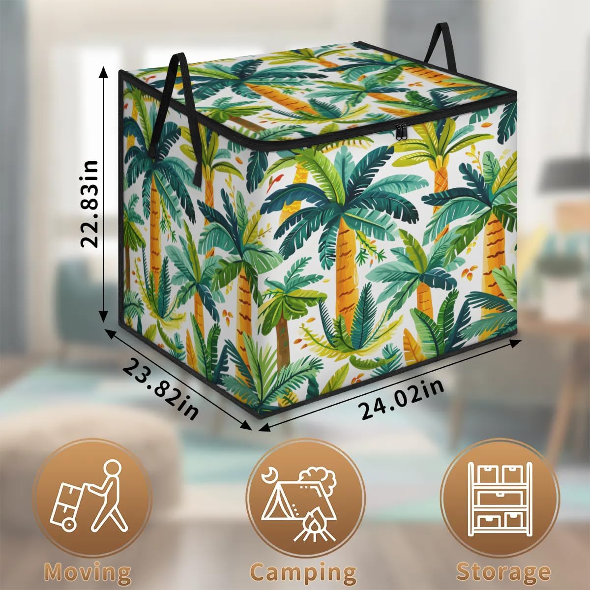 Honeybaby 214L Extra Large Comforter Storage Bag Coconut Tree Tropical Storage Totes with Lids Waterproof Closet Organizer Folding Blanket Storage Bags for Clothes Bedding Pillows