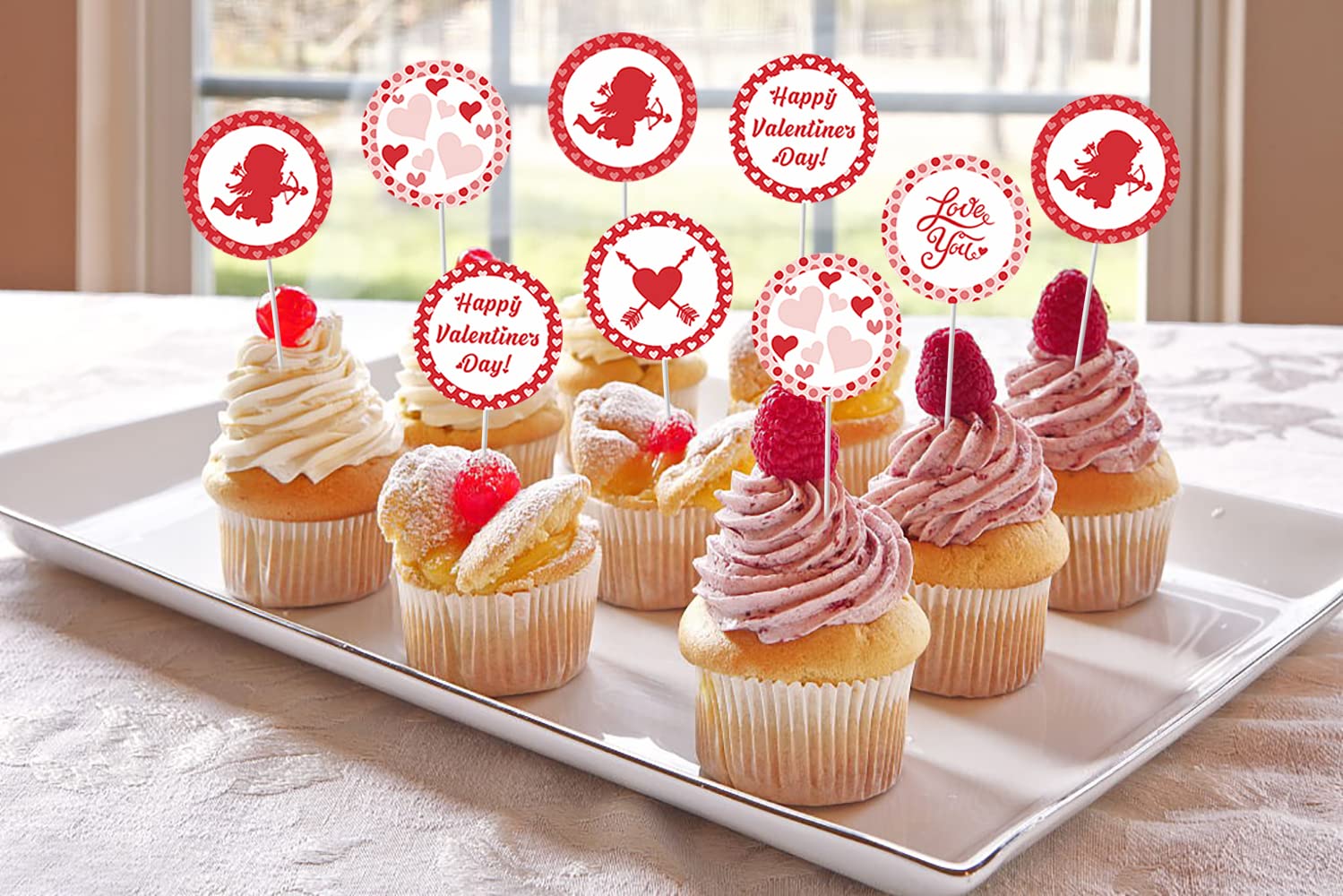 Amazon.co.jp: 21個 ハッピーバレンタインデー カップケーキトッパー