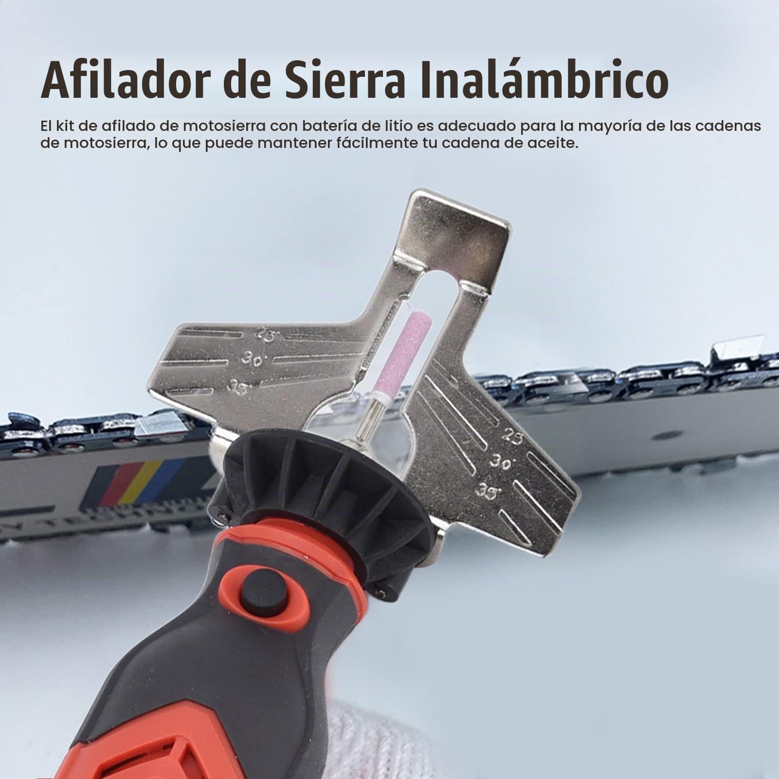 Fockety Afilador de Motosierra inalámbrico, Kit de Afilado de Motosierra de Mano eléctrico, Archivo de Afilado de Cuchillas eléctricas Alimentado por batería con Ruedas de Afilado