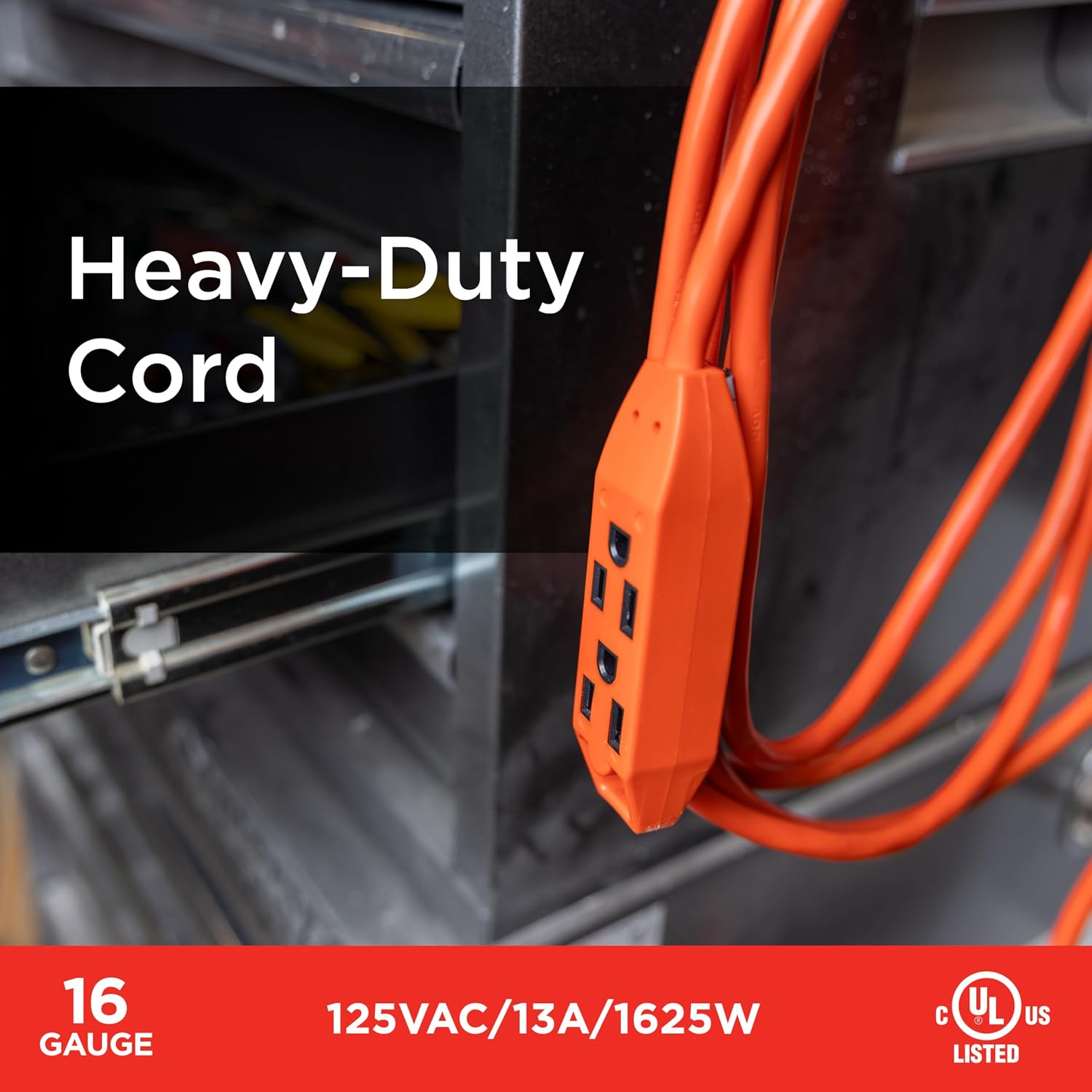UltraPro 50 Ft Indoor Extension Cord 3 Outlet Power Strip Short Extension Cord with Multiple Outlets Grounded Heavy Duty 16 Gauge ETL Listed Orange 51926