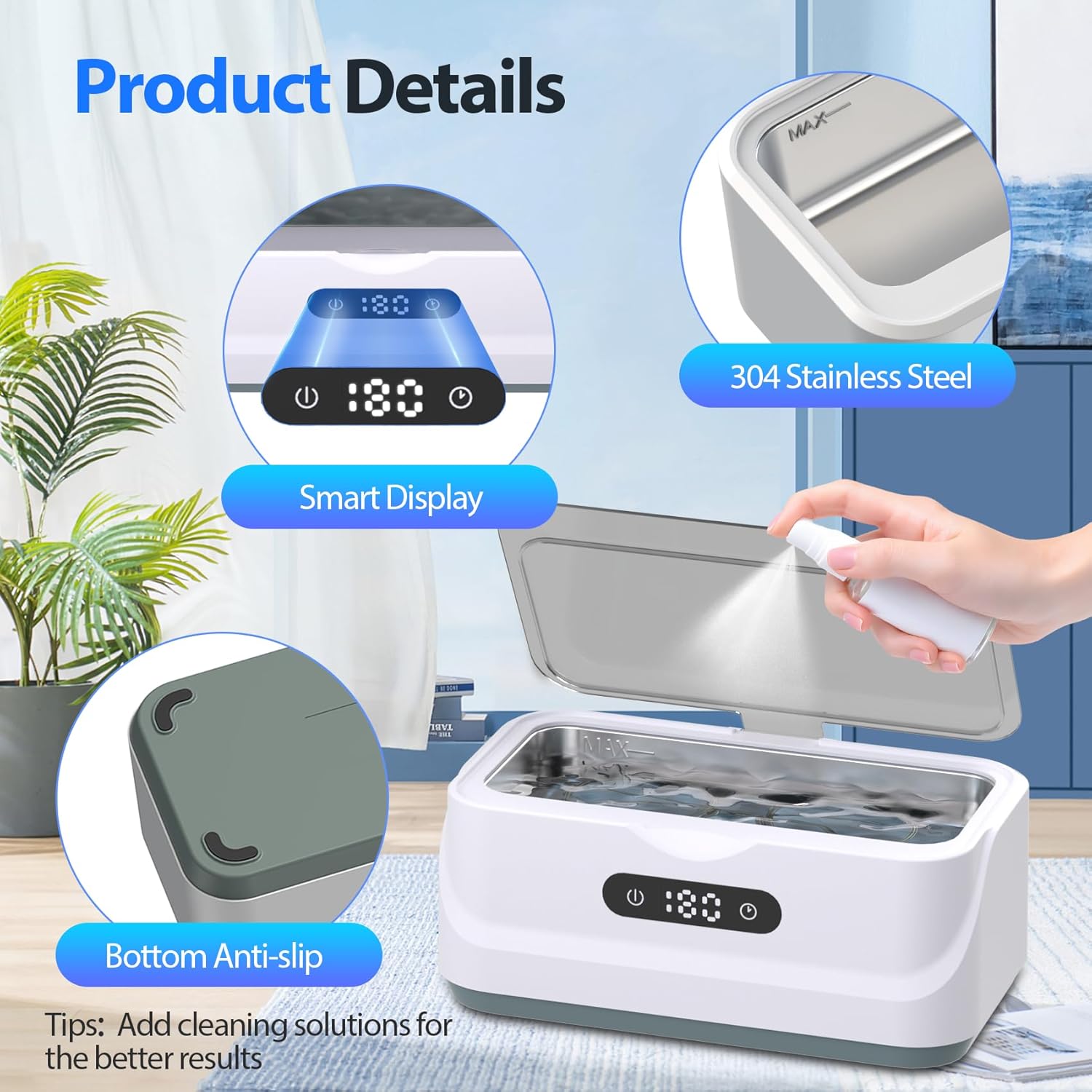 Ultrasonic Jewelry Cleaner: 48Khz Ring Cleaner Ultrasonic Machine with Digital Timer, 4 Cleaning Modes, 24W Sonic Cleaner for Jewelry, Glasses, Retainer, Watch Strap, Home & Travel Use, 13.5oz