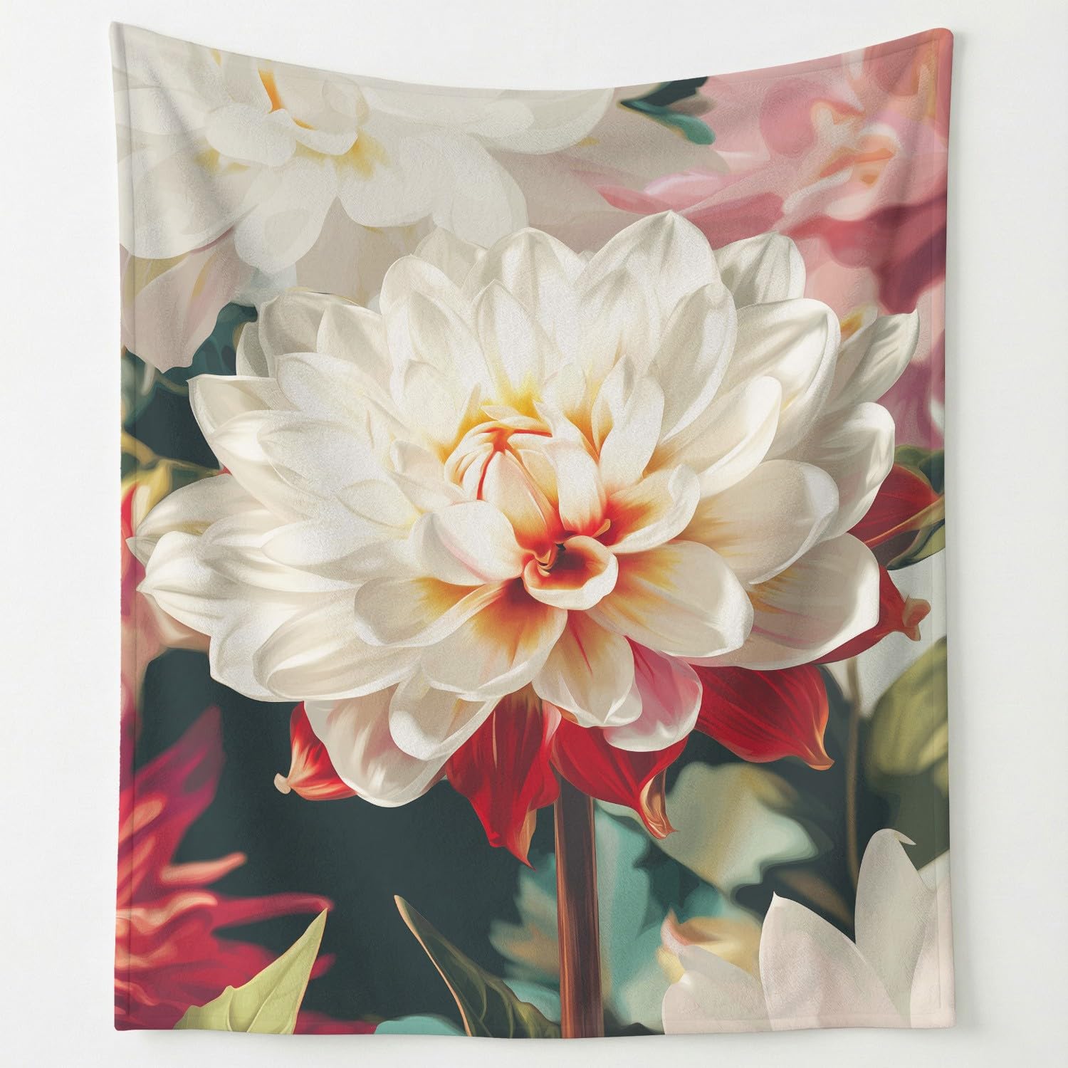 Elegancki koc flanelowy w stylu vintage, 150 cm x 180 cm, romantyczny, delikatny, luksusowy, naturalny rośliny, kwiaty, super miękki, ciepły, puszysty koc z nadrukiem, koc z mikrofibry, koc na sofę