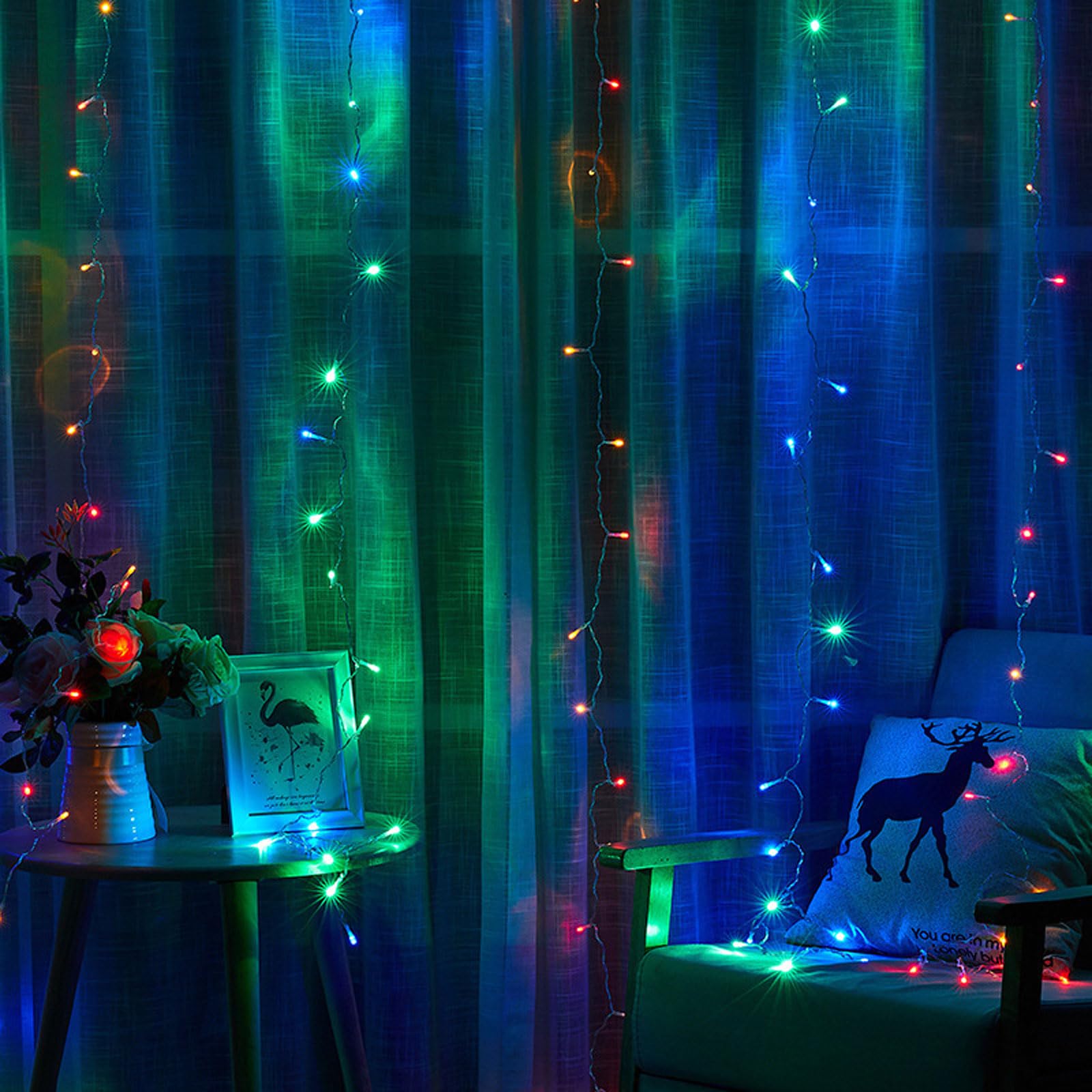Luces de Cadena de Cortina LED Cortina Luces,Luz de Cadena Alimentada Resistente al Agua 8 Modos de Luces de Hadas,Guirnaldas Luminosas para Decoración Cortinas Fiestas Jardín