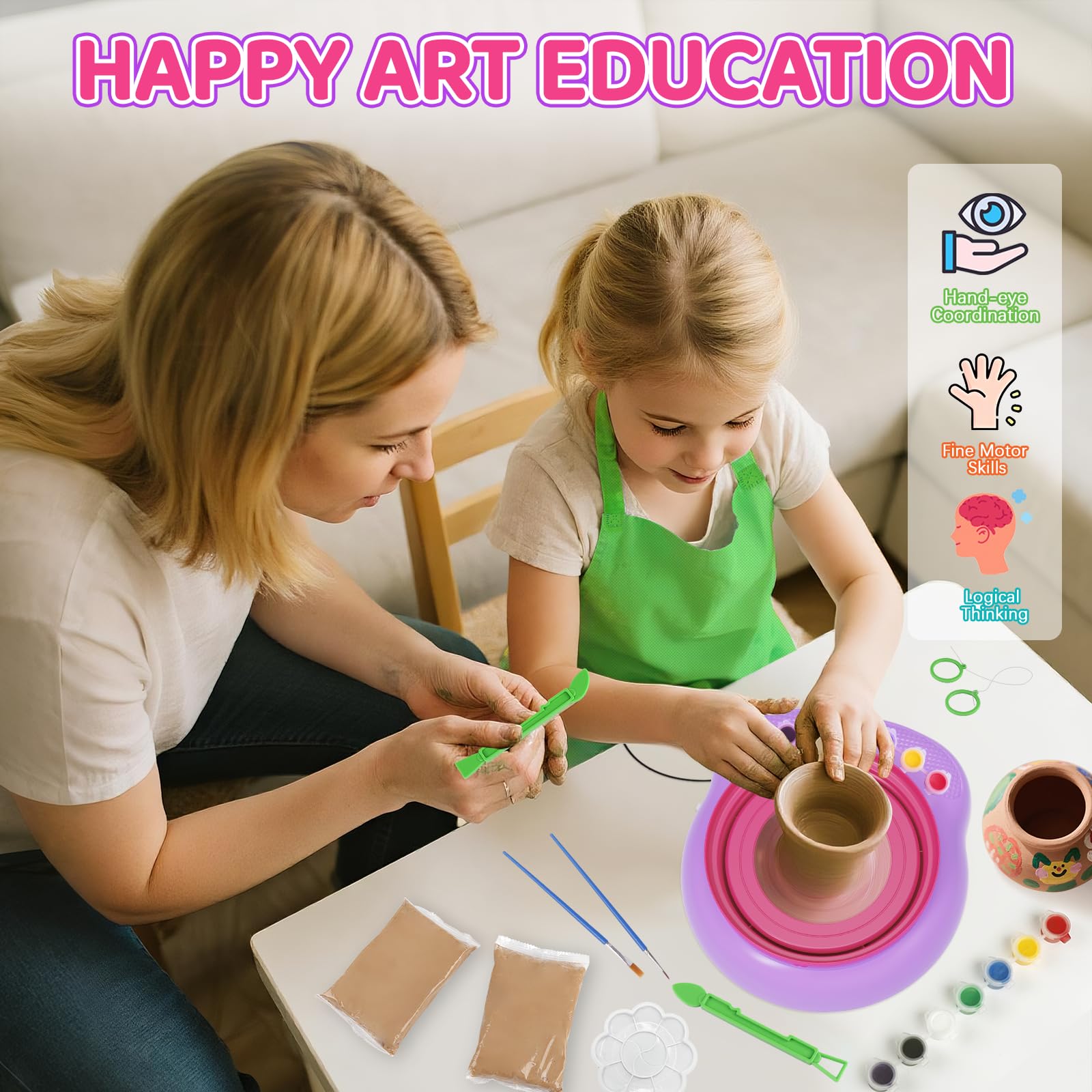Kids Pottery Wheel Kit - Air Dry Clay & Tools -6 Kids Pottery Wheel Kit - Air Dry Clay & Tools -6