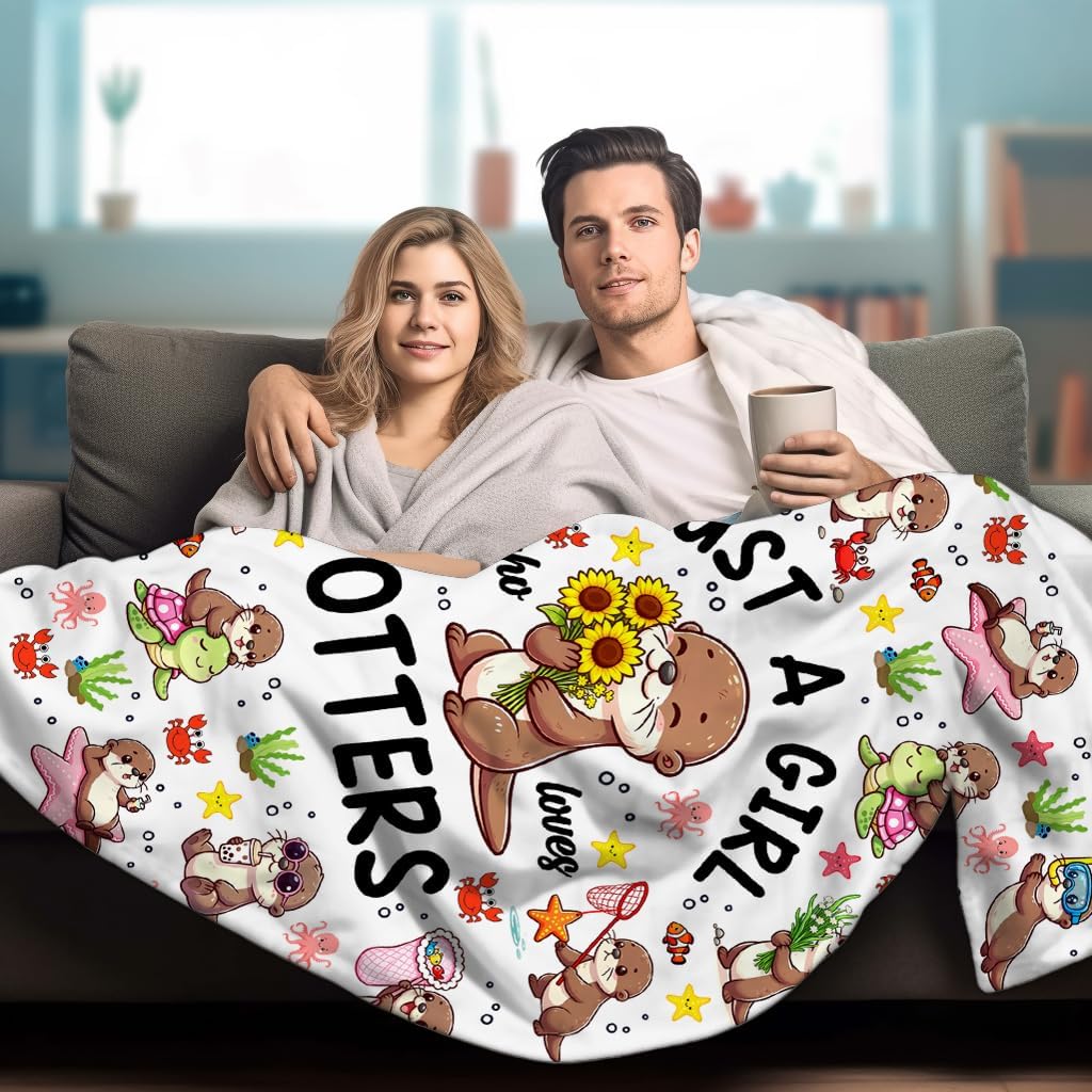 Sea Otter Blanket Gifts for Women Otter Lovers Just A Girl Who Loves Otters Throw Blankets Flannel Sea Otters Stuff Animal Themed Gifts for Girls Kids Adults Birthday Room Decor 50"X40" - Image 4