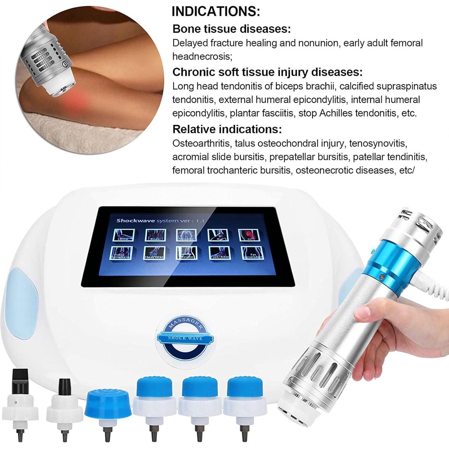 Dispositivo per Terapia Ad Onde D’Urto, Macchina ED 200W con 7 Teste Massaggianti, Regolazione a 27 Livelli, per Recupero Muscolare E Alleviamento del Dolore