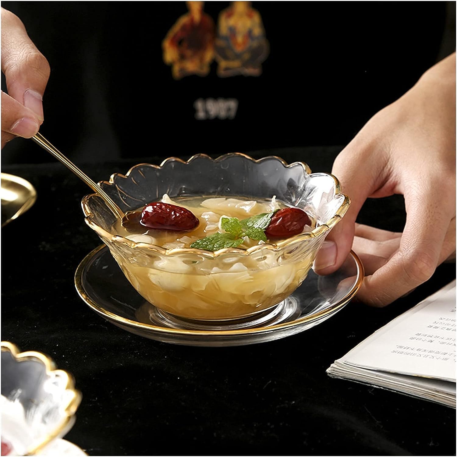 Saladier Bol à fruits, saladier, bols en verre Fournitures de vaisselle nordiques Bol à fruits en verre écologique avec incrustations dorées Bol à dessert Bol à salade Bols à bonbons(Bowl Only)
