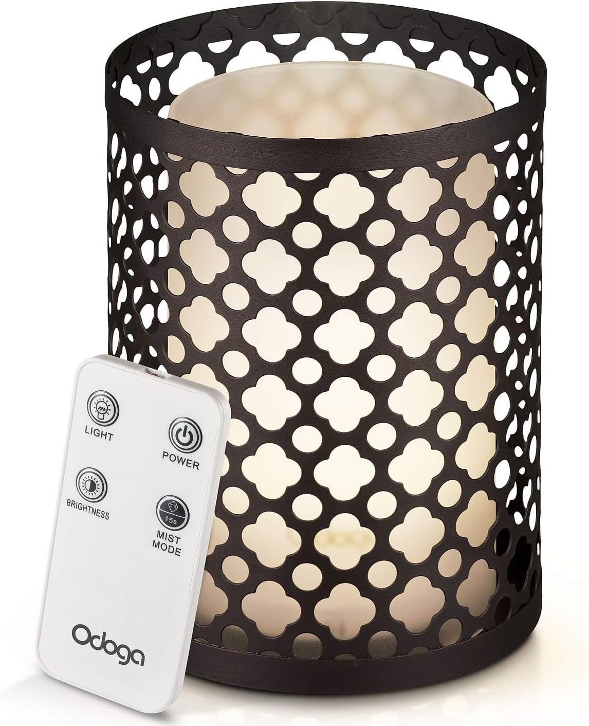 Odoga Aromatherapy Essential Oil Diffuser, 100 ml Ultrasonic Quiet Cool Mist Humidifier with Warm White Color Candle Light Effect, Decorative Iron Cover, Remote Control & Low Water Auto Shut-Off