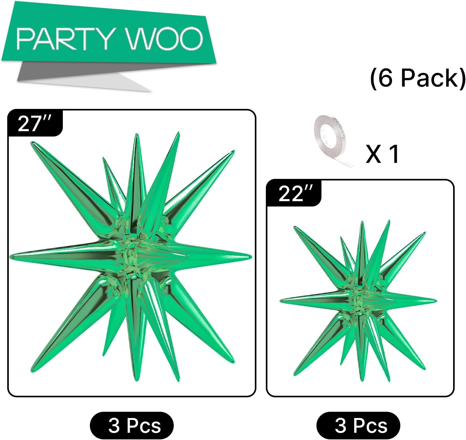 Green Star Spike Balloons 6pcs Explosion Foil Mylar Balloons thumbnail