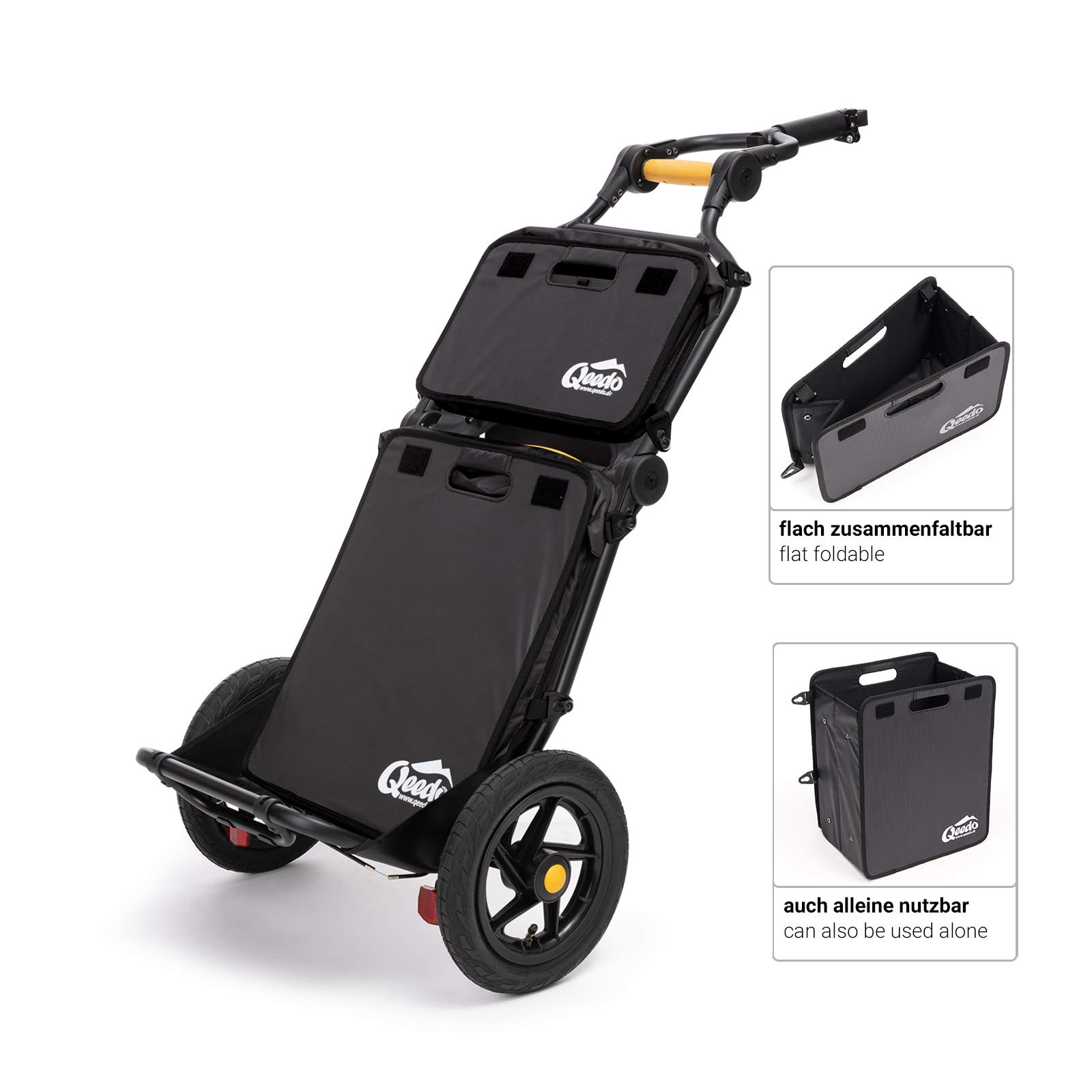 qeedo Travoy Fahrrad Lastenanhänger (2020) Set mit Qeedo Faltboxen - Black