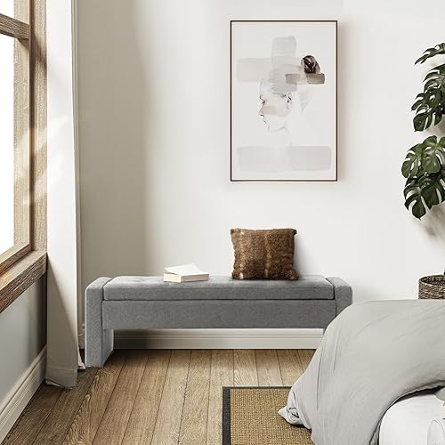 Miniatura 2 de HULALA HOME Banco otomano de almacenamiento de 55 pulgadas con diseño copetudo, banco de dormitorio decorativo para el extremo de la cama,