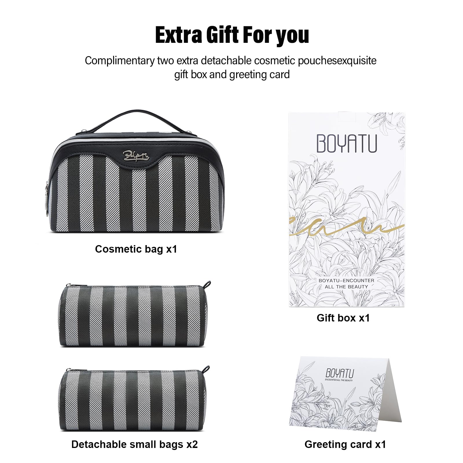 BOYATU 3-Piece Travel Makeup Bag Set with Compartments