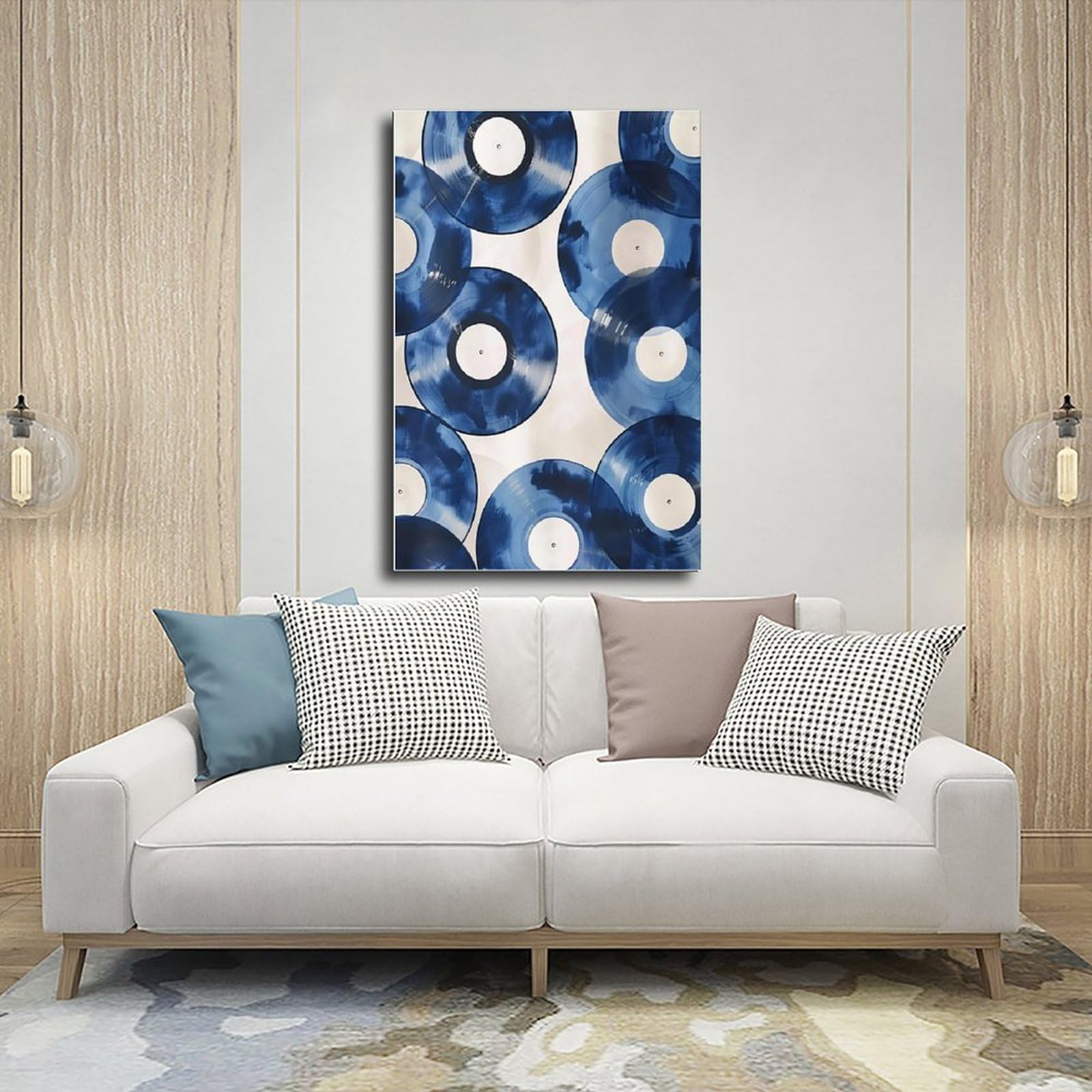 QIOTBVV Dischi in vinile blu retrò, decorazione per camera da letto, ufficio, stanza, regalo, 60 x 90 cm