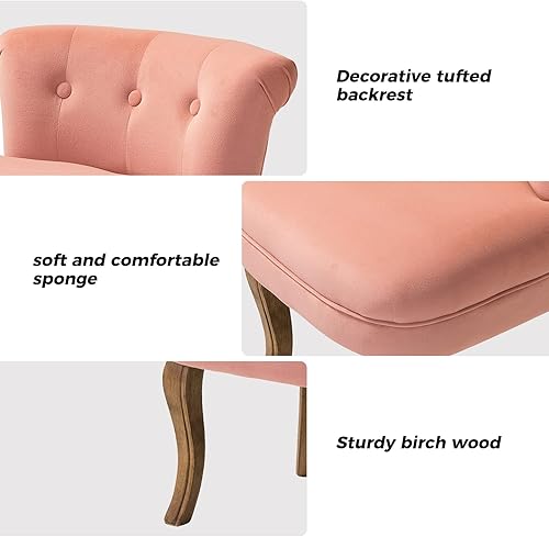 Miniatura 4 de HULALA HOME Velvet Vanity Stool with Low Back, Modern Vanity Chair with Solid Wood Legs, Small Upholstered Makeup Chair Home Decor for Bedroom