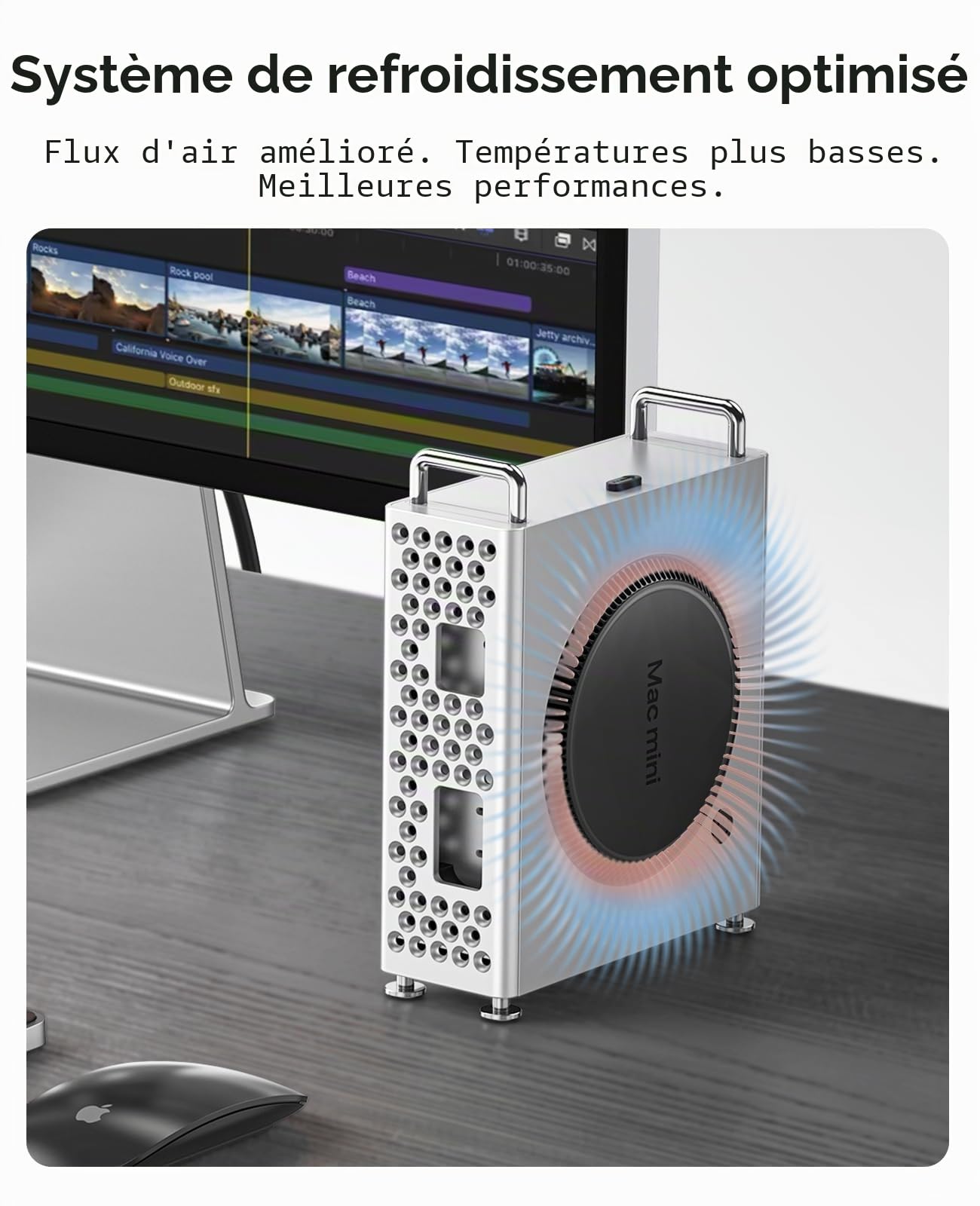 ORICO MiniPro Boîtier en Aluminium, Support pour Mac Mini M4 – Étui de Protection Vertical avec Doublure en Silicone Souple, Étui à Installation sans Outil, Accessoire Parfait pour Mac Mini M4 Pro