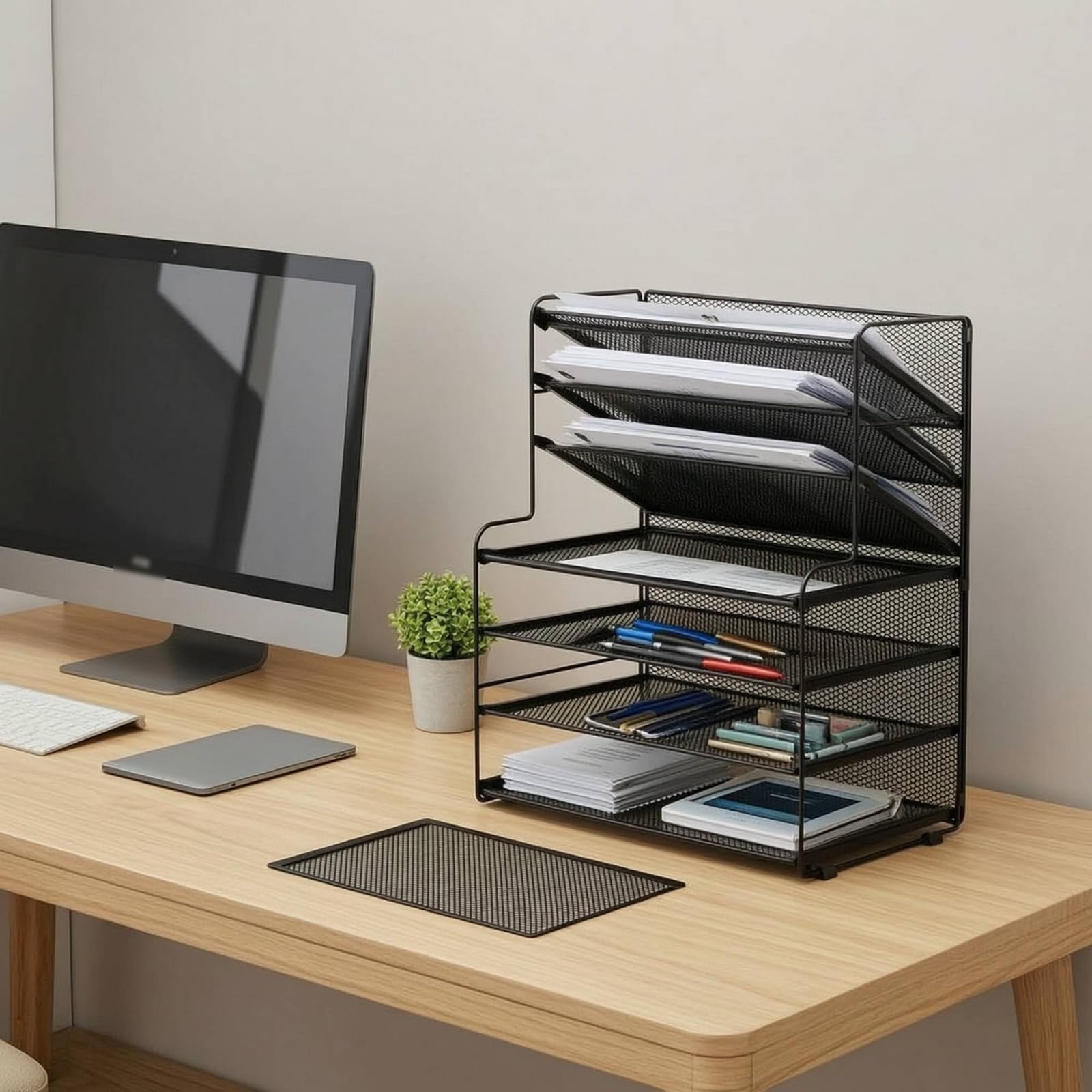 Amagogo Organizzatore Documenti da Scrivania Portadocumenti Scaffale Classificatore con Design a Livelli E Ripiani Piani in Metallo a Rete con Scomparti, 7 Strati