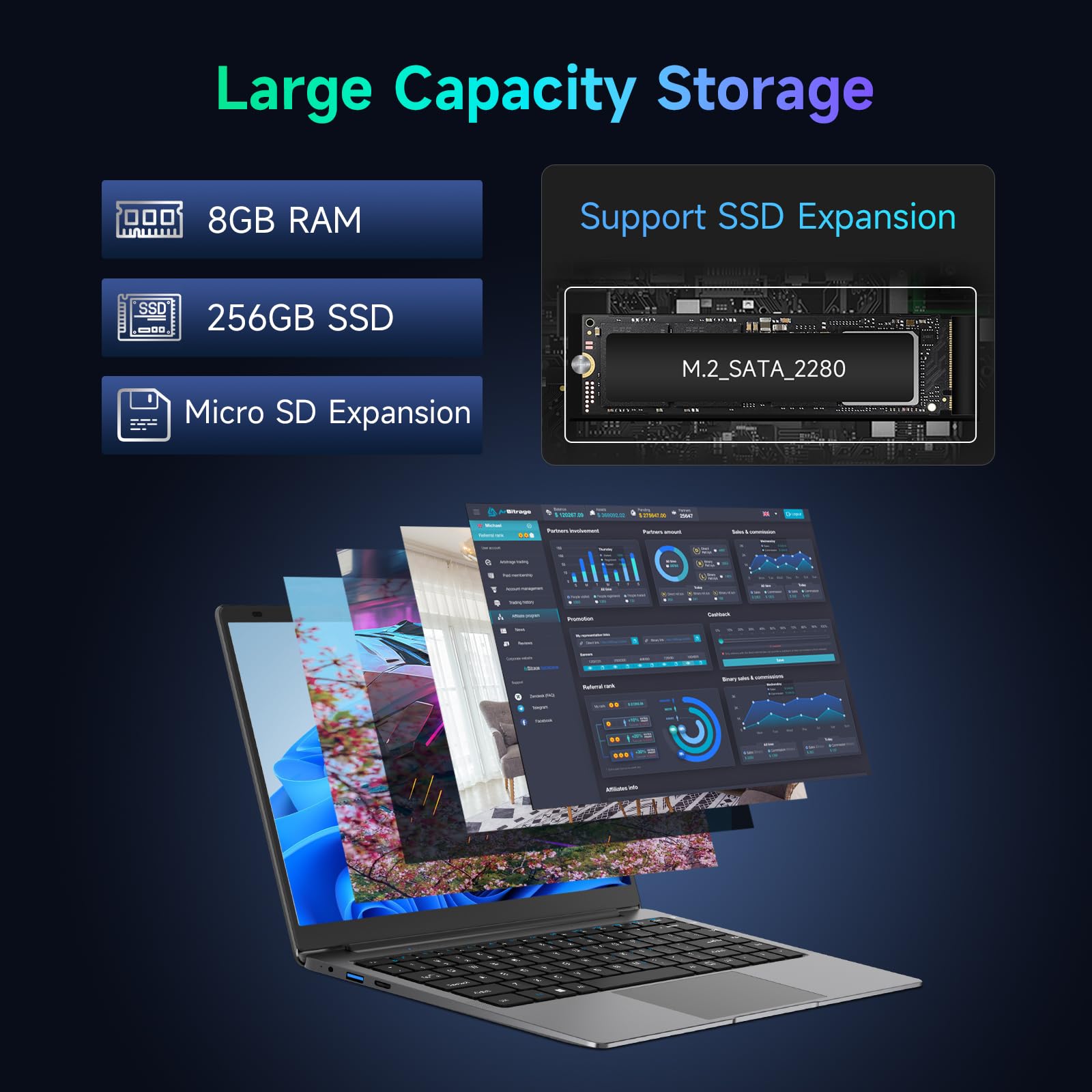 BMAX Laptop 14" PC Portatile Pentium Silver N5000 CPU 256GB SSD 8GB RAM Notebook Quad-Core Up to 2.7GHz Computer Portatile 1920x1080 2.4/5G WiFi Bluetooth 5.0, Mini HDMI USB 3.0